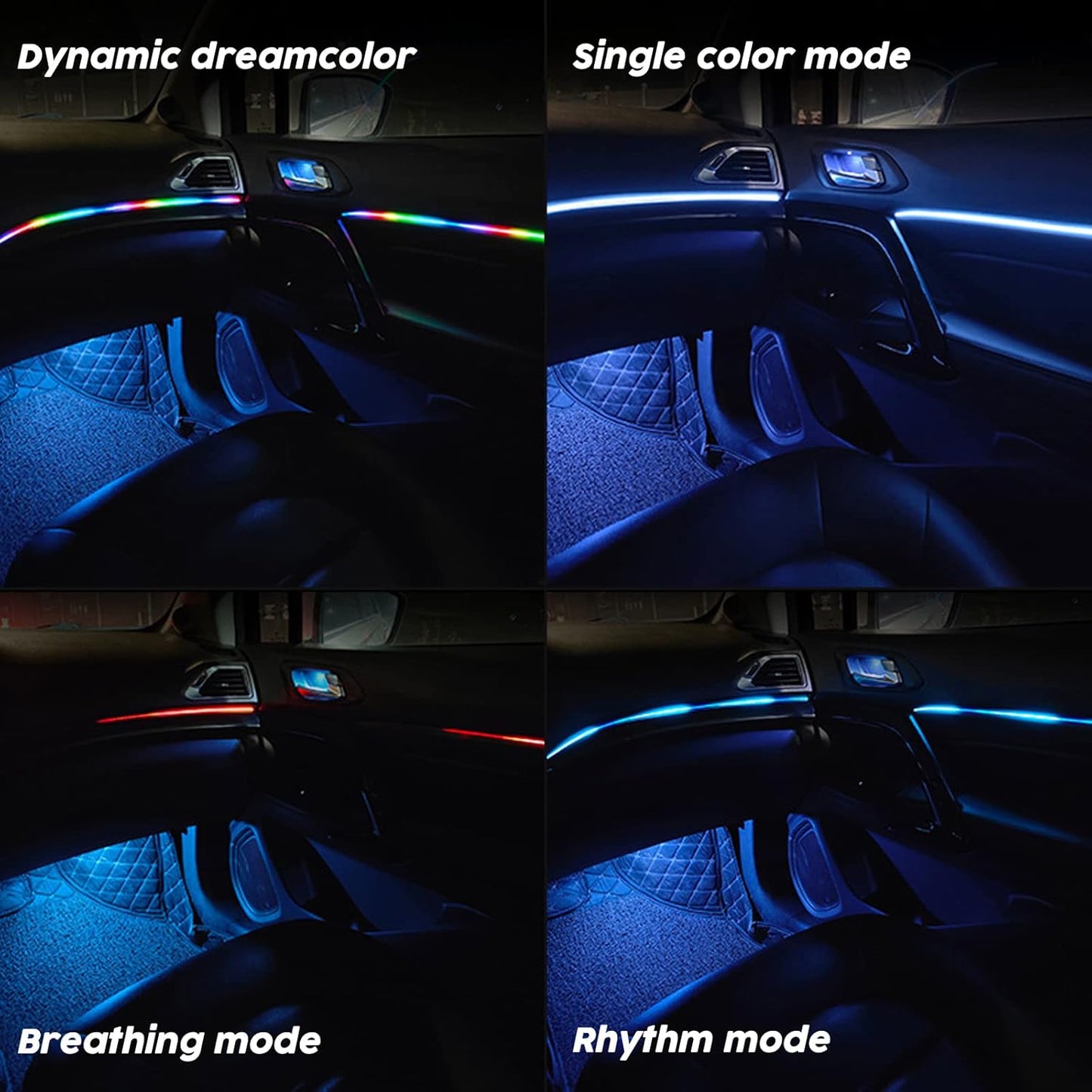 Interior Car LED Lights, RGB Dream Color Acrylic LED Lights for Car, Ambient Lighting Kits with Wireless APP and RF Remote Control, Music Sync Dynamic Chasing (6 in 1)