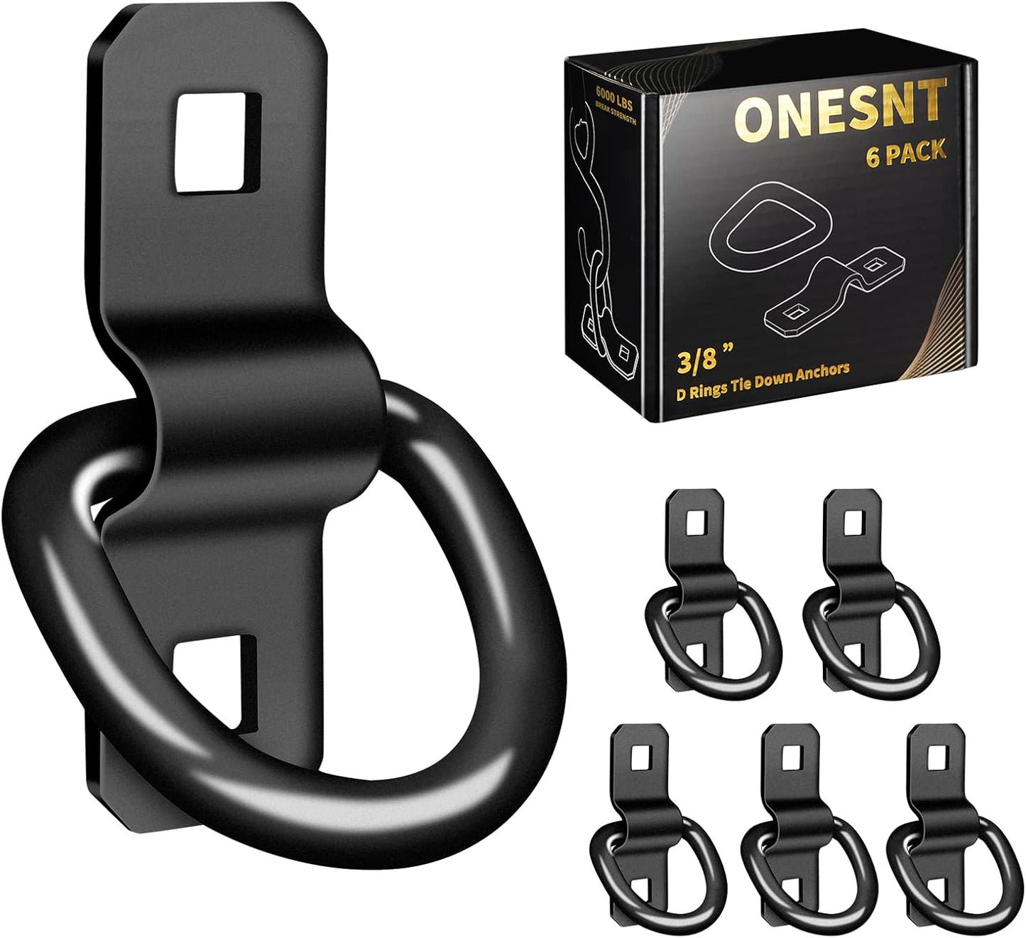 D Rings Tie Down Anchors 3/8” Heavy Duty 6000 Pound Breaking Strength for RV Camper Pickup Trailer Cargo Control, Tying Down Motor Bikers,ATV Surface Mount Bracket Enclosed Points（Pack of 6 Black）