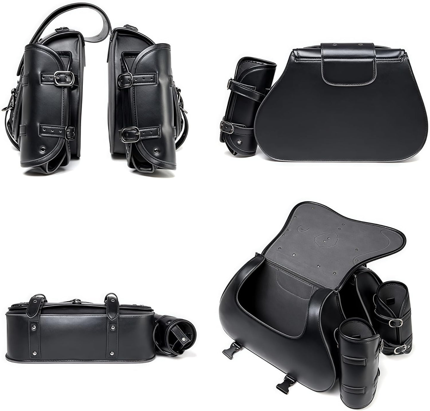 Motorcycle Saddlebags, 30L Leather Waterproof Side Saddle Bags with Cup Holder, Universal Powersports Saddlebags for Harley Davidson Sportster Dyna Softail Honda Shadow Rebel Yamaha Kawasaki Vulcan