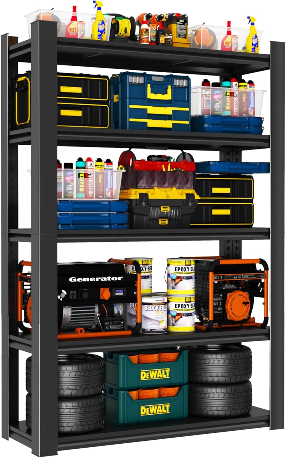 Metal Garage Shelving Unit, Heavy Duty 5-Tier Adjustable Storage Rack, Steel Shelving,2000 lbs Capacity, Industrial Shelves for Heavy Tools and Equipment (5-Tier 71" H x 32" W x 14" D)