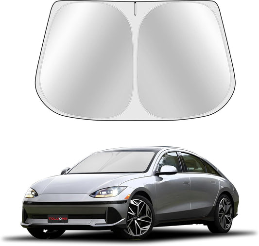 Custom Fit Windshield Sun Shade for H-yun-dai Ioniq 6 2023-2025 - Full Coverage, 210T Reflective Fabric, Double-Layer Design - Blocks 99% UV Rays, Keeps Car Cool, Easy to Install and Store