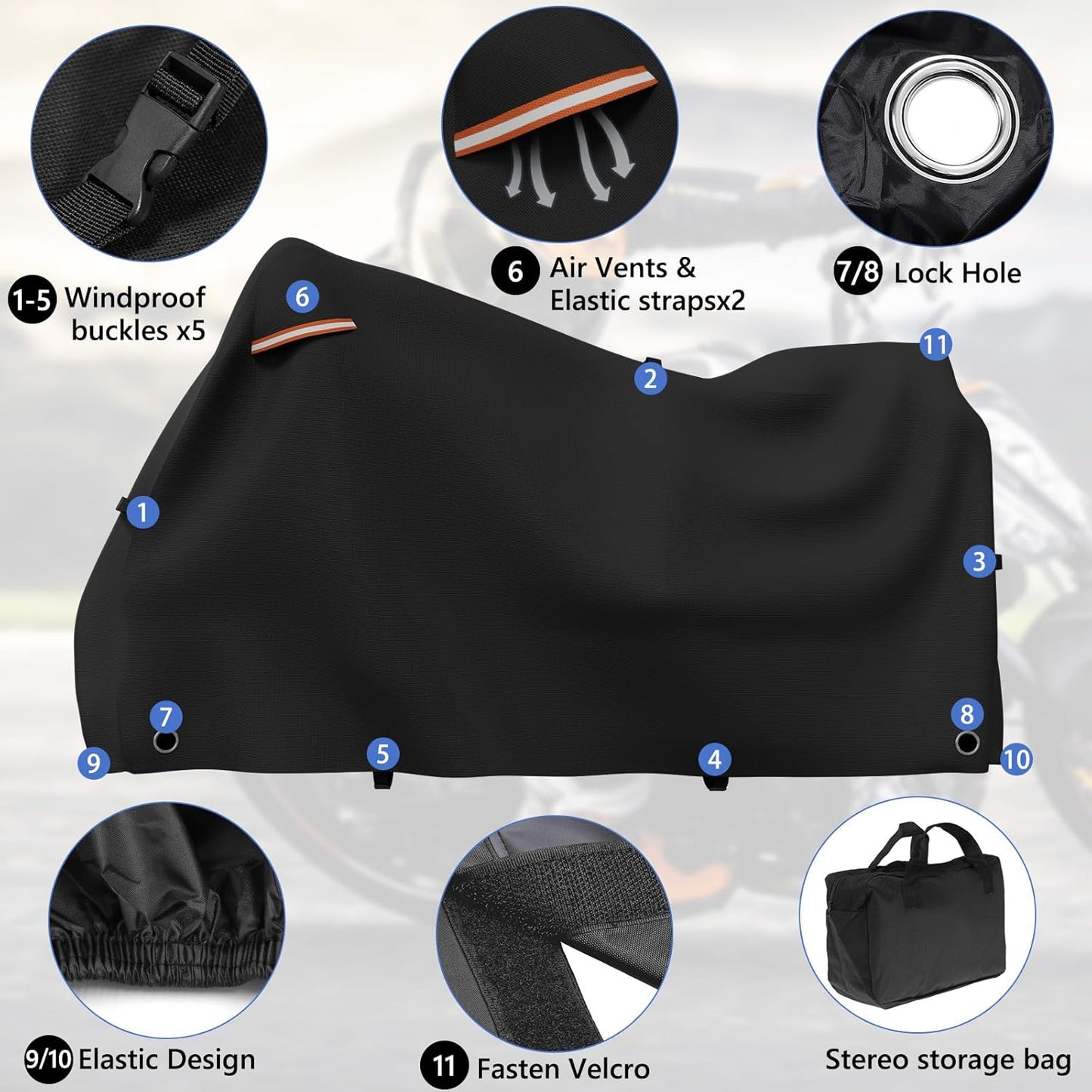STARTWO Motorcycle Covers with Side Box Waterproof Outdoor for Harley Davidson Touring Models Road King,Road Glide,CVO Street Glide,Low Rider-ST,Electra Glide, and Most Motorcycles 108"x43"x55" Black