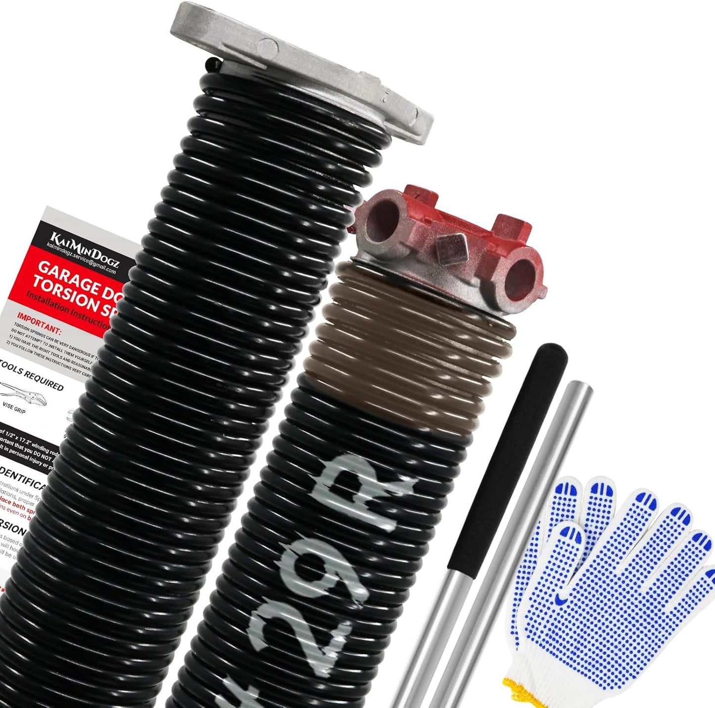 Pair of 1.75" Garage Door Torsion Springs Set with Non-Slip Winding Bars&Gloves, High Precision Electrophoresis Oil-Free Black Coated for Replacement, MIN 16,000 Cycles (0.234 x 1.75"x 29")