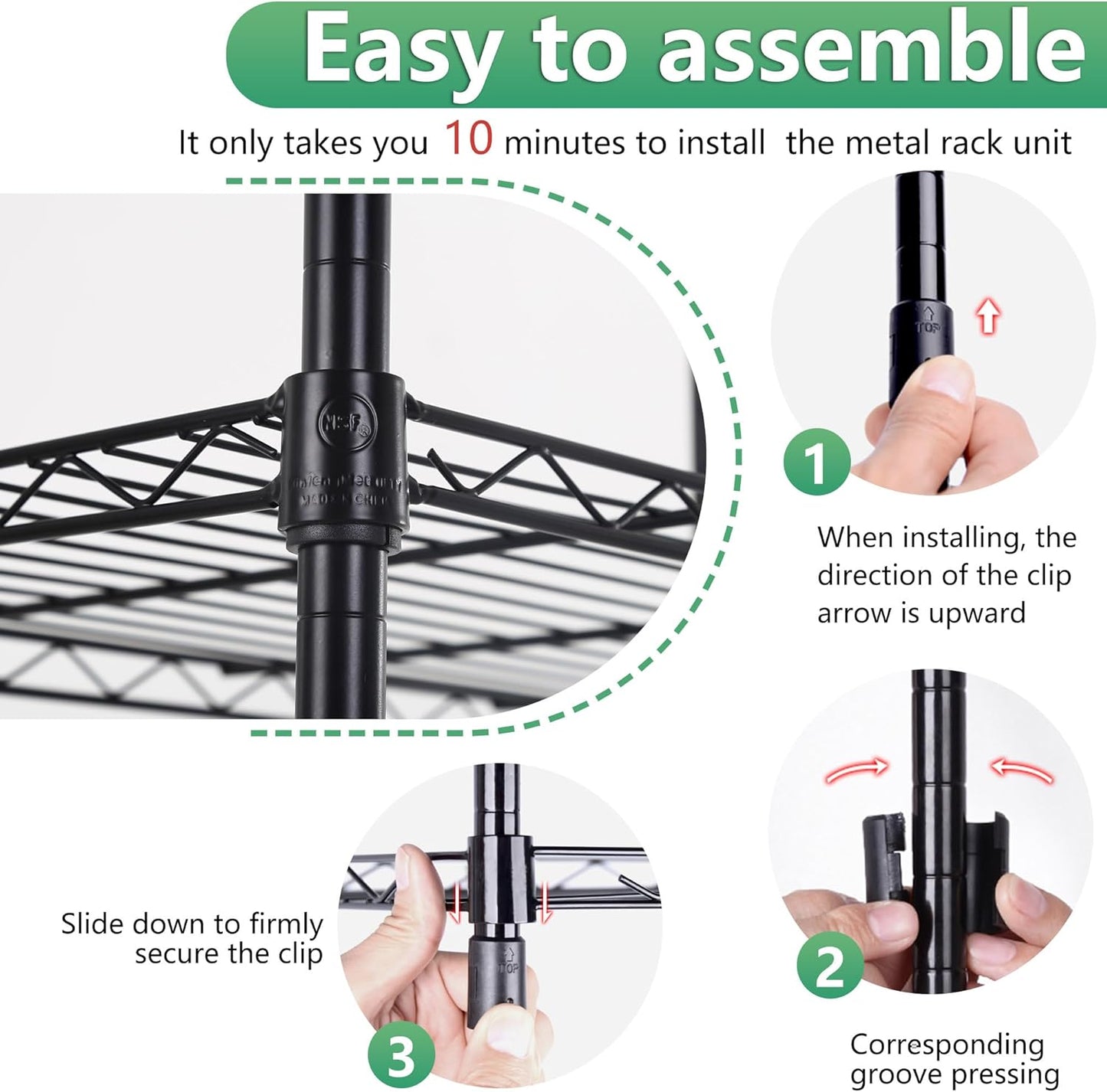 BestOffice Garage Shelving 5 Tier Metal Storage Shelves 750lbs Weight Capacity Heavy Duty Wire Shelving NSF Certified Utility Shelves with Leveling Feet for Garage Home Office, Black