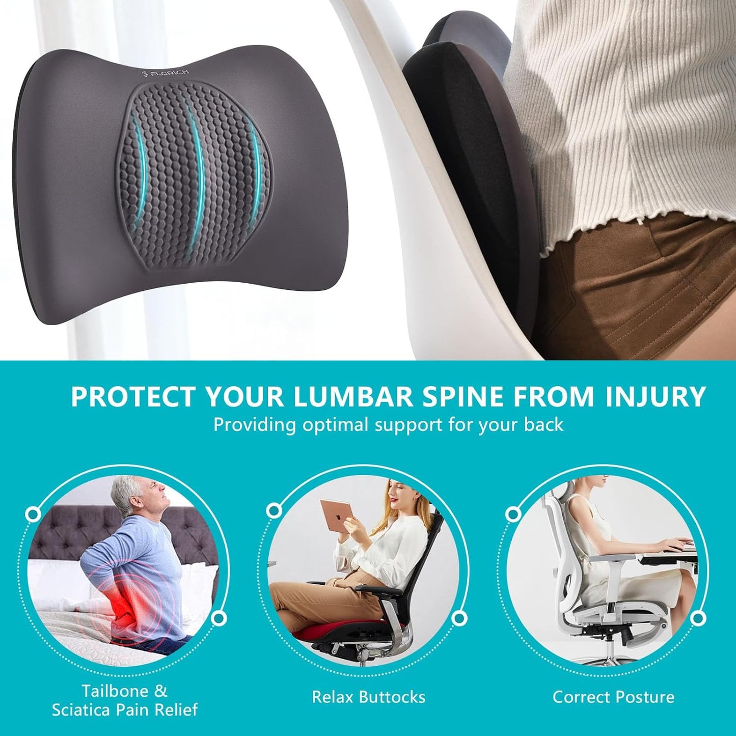 FLORICH Lumbar Support with Car headrest Back Pillow for Chair Headrest Pillow with Gel Memory Foam Massage Point Lumbar Support(Grey)