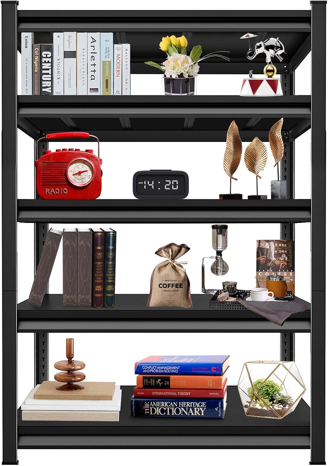 2750LBS Garage Storage Shelves Heavy Duty, 48" W x 18" D x 78" H,5-Tier Garage Shelving Heavy Duty, Industrial Metal Shelving Units for Garage, Basement,Fish Tank,Black