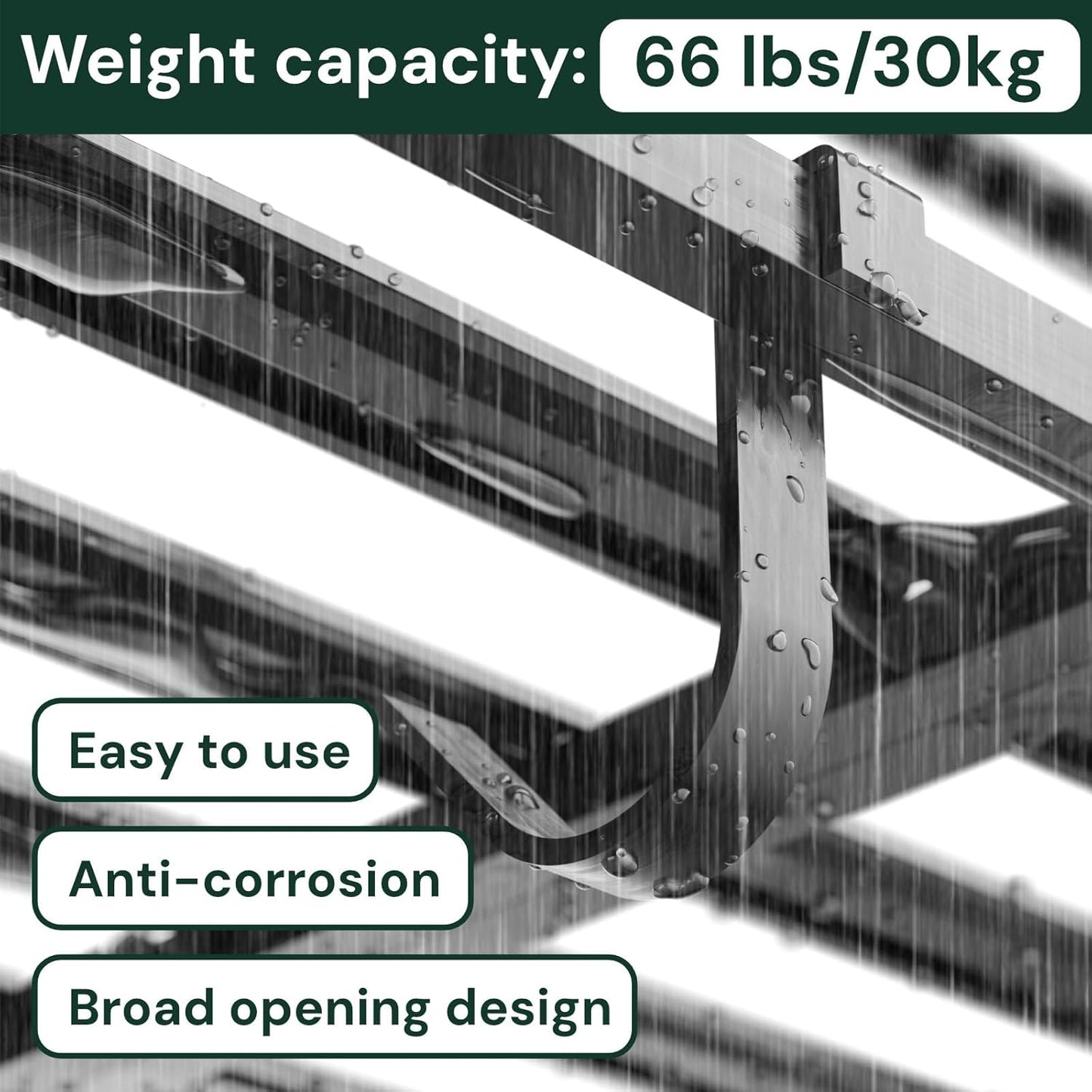 SunsGrove Heavy-Duty 4-Pack Overhead Garage Ceiling Storage Hooks, Add-On Storage Rail Hook Accessory for Hanging Bikes and More, Supports Up to 66lbs