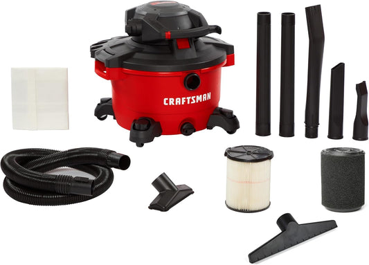 CRAFTSMAN CMXEVBE17606 12 Gallon 6.0 Peak HP Wet Dry Vac with Detachable Leaf Blower, Portable Shop Vacuum with Filters, Dust Bag, Wet Nozzle, Hose, Attachments for Garage Cleaning