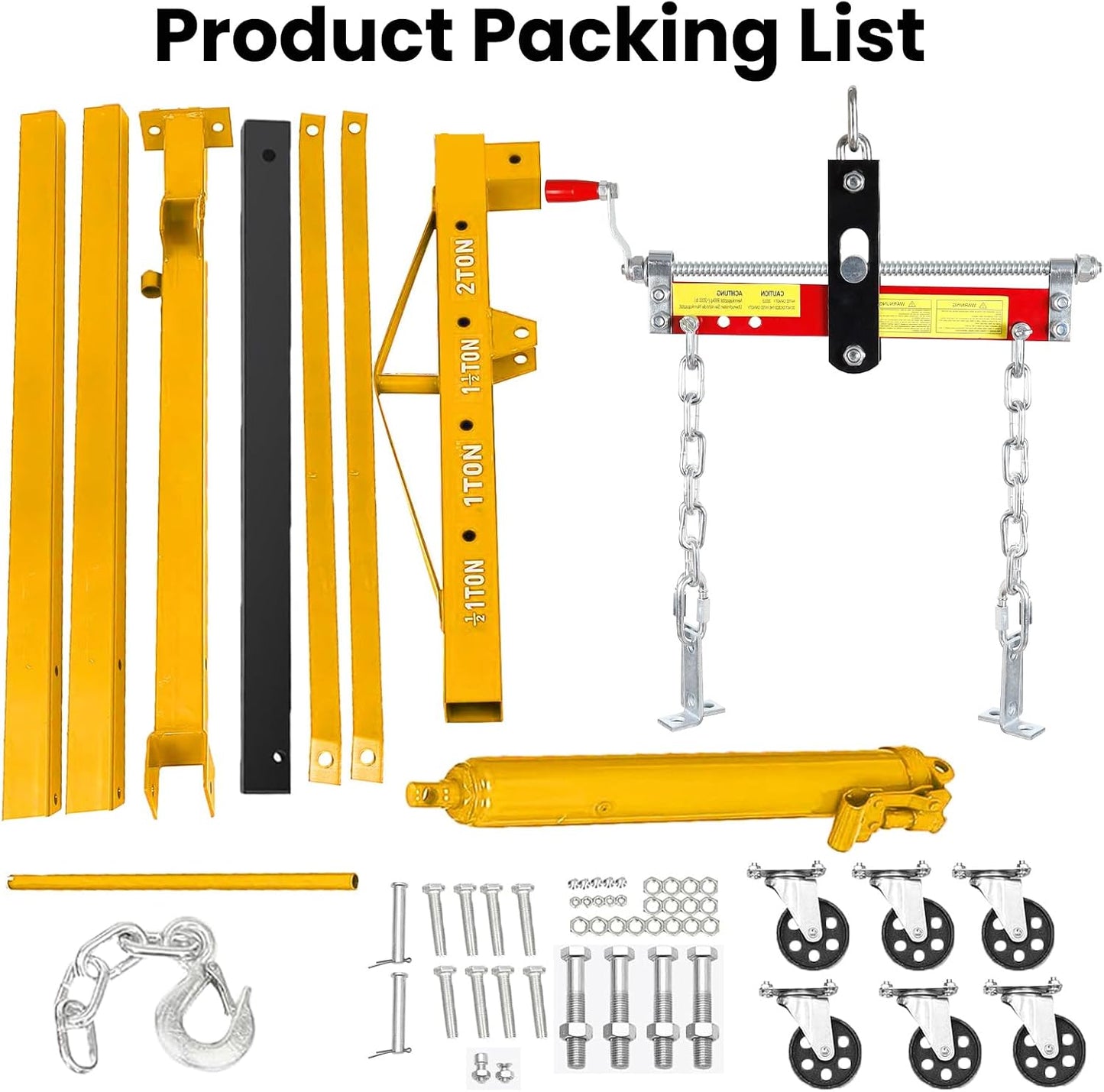 Engine Lift with Load Leveler,2T Heavy Duty Alloy Steel Folding Cherry Picker Engine Lift,Cherry Picker Workshop Crane,8Ton Hydraulic Engine Crane,Engine Lift for Workshop Warehouse Garage (Yellow)