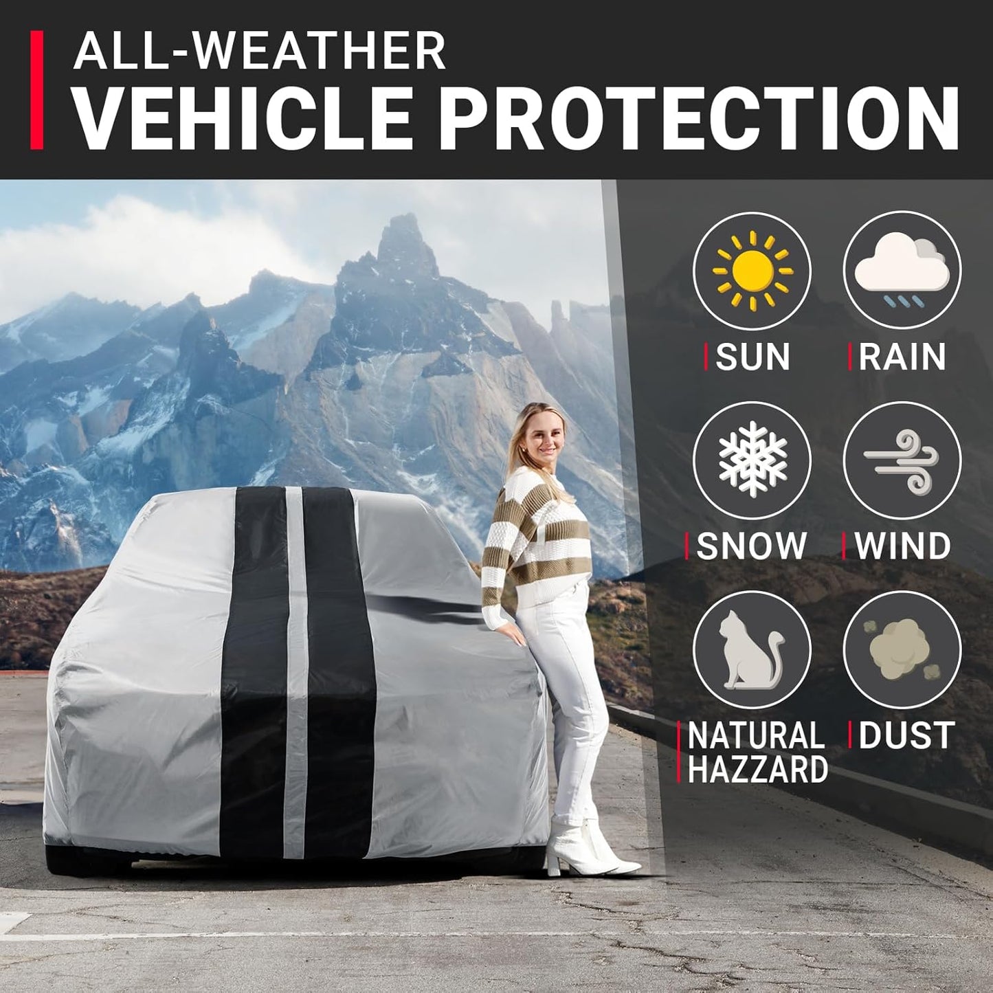 iCarCover Custom Car Cover for Buick Special 2-Door, 4-Door (1950-1958) Waterproof All-Weather Rain Snow UV Sun Protector Full Exterior Indoor Outdoor Car Cover (Stripe - Gray/Black)