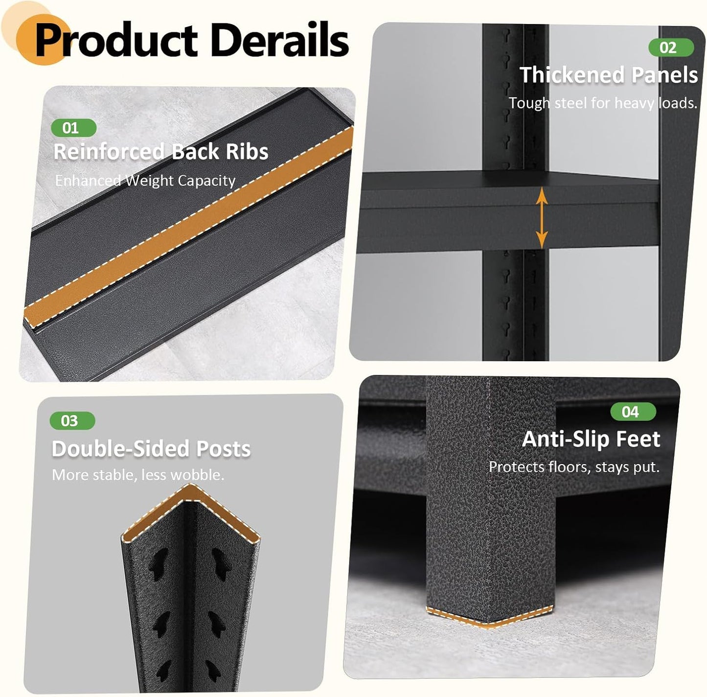 72H Metal Kitchen Storage Shelves, 3000 LBS Heavy Duty Garage Shelving Unit, 5-Tier Adjustable Pantry Shelves, Food and Beverage Storage Rack, Appliance Storage Utility Shelf for Balcony - Black