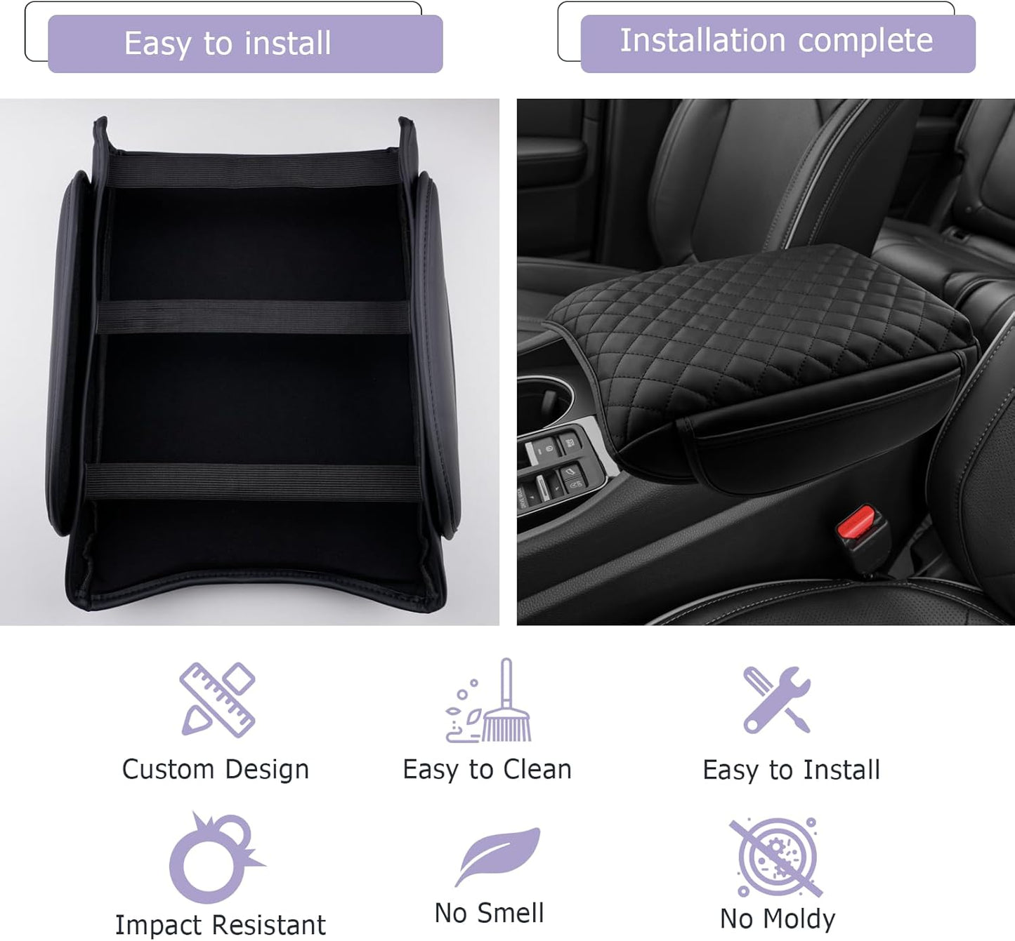 LUWU Center Console Cover Compatible with 2023 2024 2025 Honda Pilot & 2024 2025 Ridgeline & 2024 2025 2026 Honda Passport Accessories Armrest Console Cover Leather Interior Accessories (Thick Black)