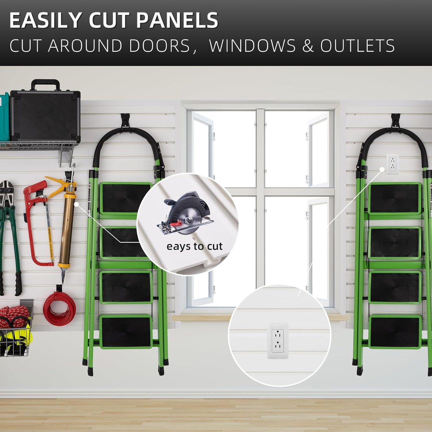 Slatwall Panel Garage Organizer Heavy Duty Wall Mounted, PVC Slat Panels Home Storage System, Tool Organization Peg Board 4ft by 4ft (White)