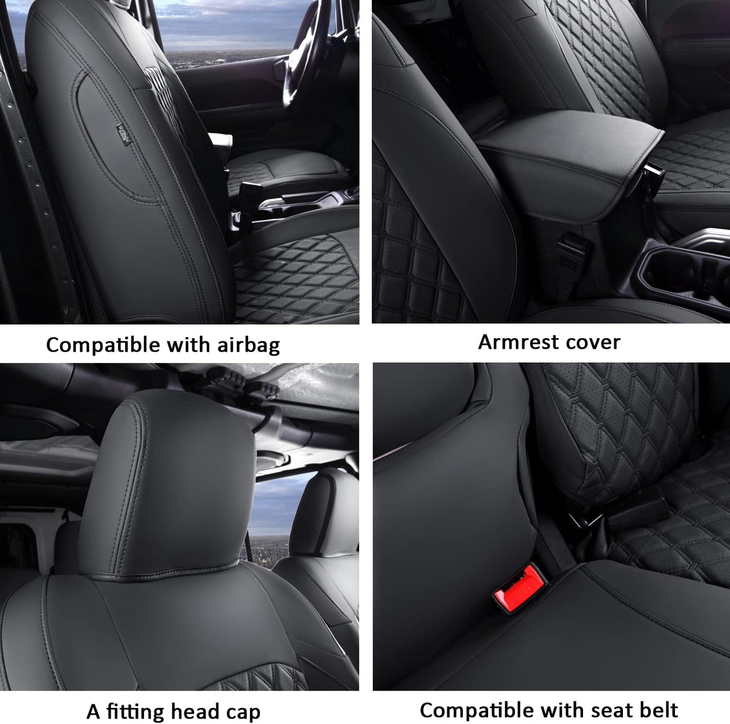 GIANT PANDA Customized Full Set Car Seat Covers for Jeep Wrangler 4 Door JL Sahara Altitude Rubicon 392 Unlimited 2018 2019 2020 2021 2022 2023 2024 2025 with Rear Cup Holder,Faux Leather - (Black)