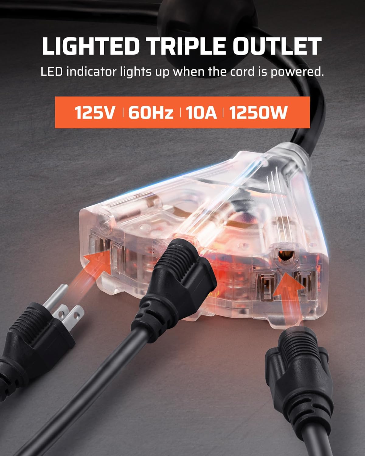 DEWENWILS Retractable Extension Cord Reel, 75 FT Heavy Duty Power Cord, 14/3C SJTOW, Lighted Triple Tap Outlets, 10A Circuit Breaker, Wall/Ceiling Mounted for Garage, Workshop, UL Listed