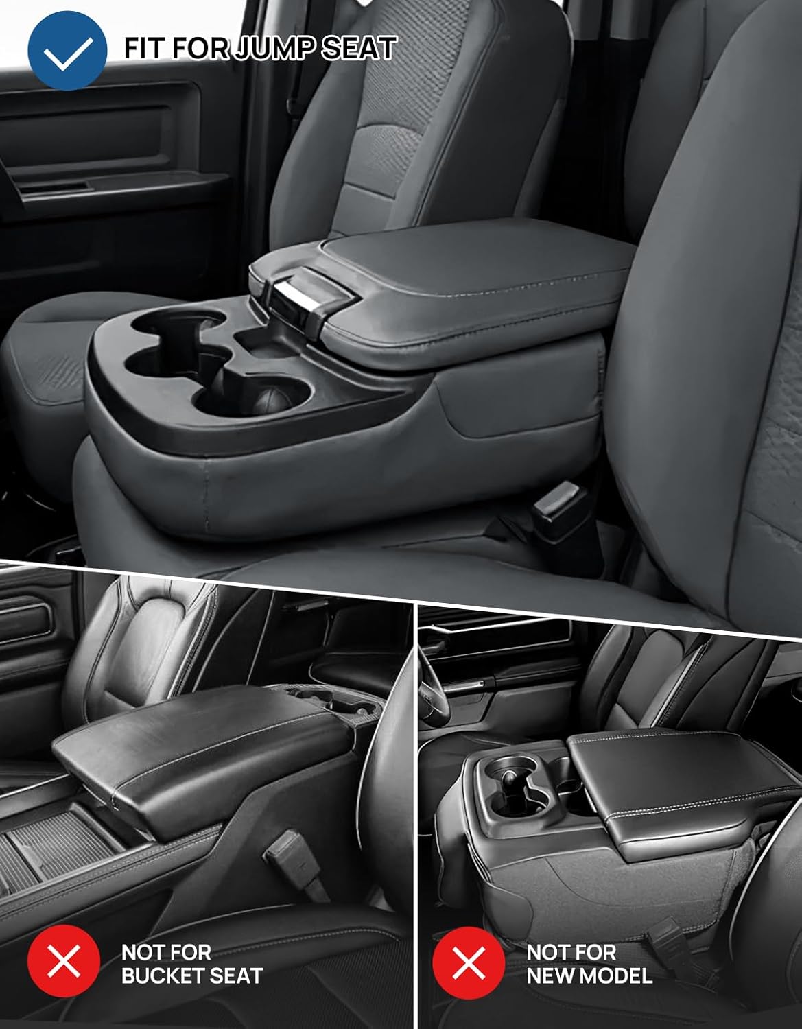 JOYTUTUS Center Console Cover Compatible with 2013-2018 Ram 1500 & 2013-2025 Ram 2500/3500/1500 Classic Model Jump Seat Console, Leather Arm Rest Covering for Car, Durable Middle Console Cover, Gray