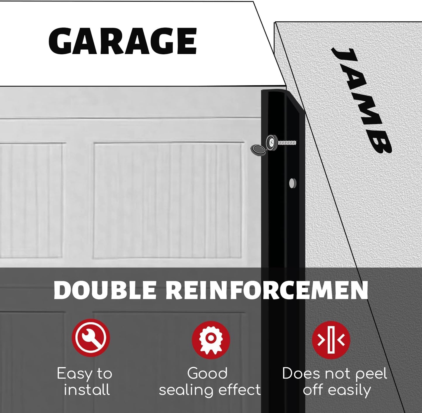 Garage Door Seal Top and Sides Seal Strip, 40FT Universal Garage Door Weather Stripping, Durable Garage Door Bottom Seal Replacement with Adhesive Backing and Screws (Black, 40FT)