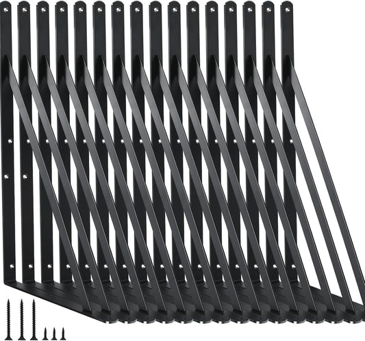 16 Pack L18 x H 12" Black Heavy Duty Shelf Brackets with Screws Metal Shelf Brackets Shelf Support Angle Brackets for Shelves L Brackets Heavy Duty Floating Shelf