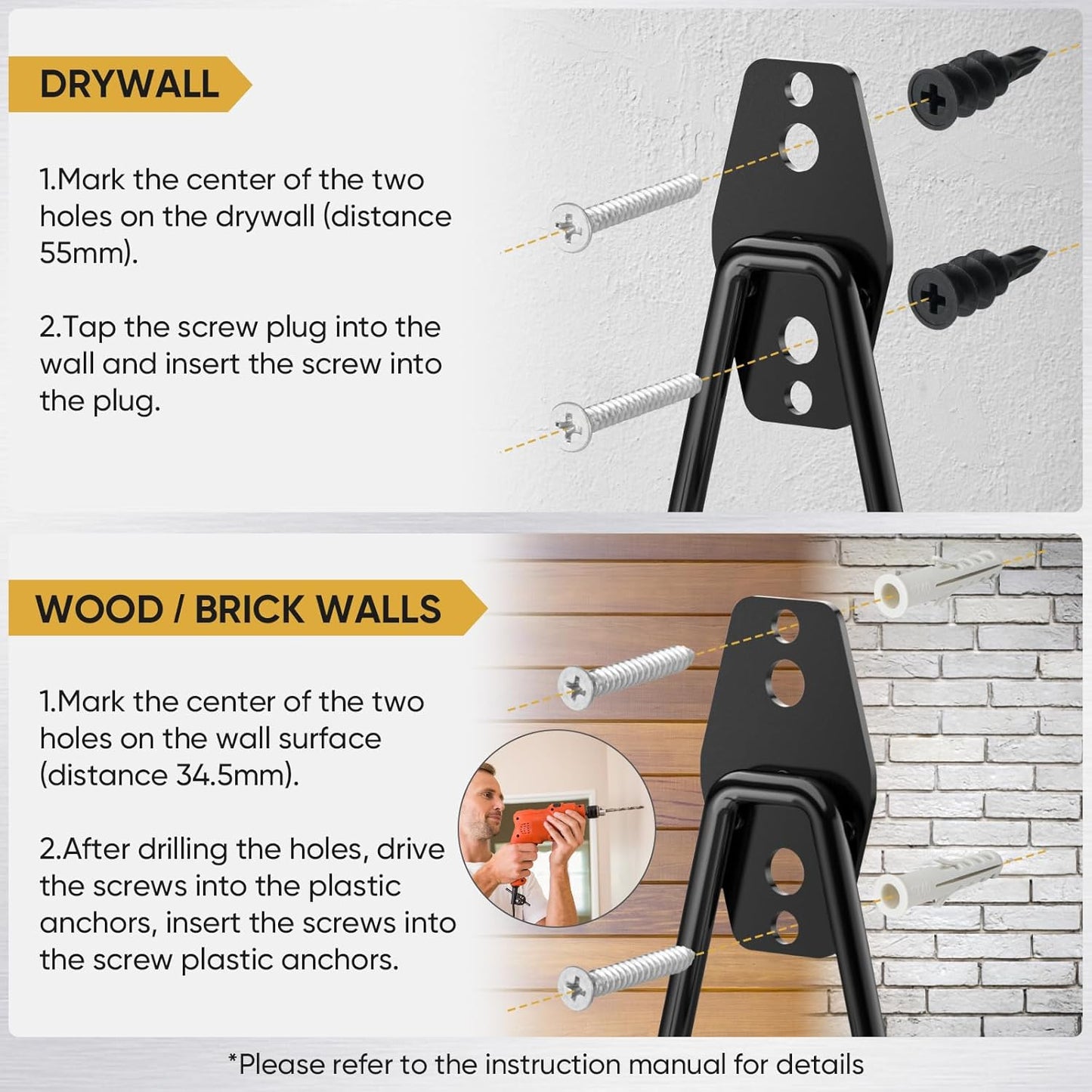 TICONN 2 Pack Heavy Duty Garage Hooks, Steel Utility Wall Storage Hooks, Wall Mount Hanger Organizer for Ladders, Bikes, Tools, Bulky Items (Small, Black Circular)