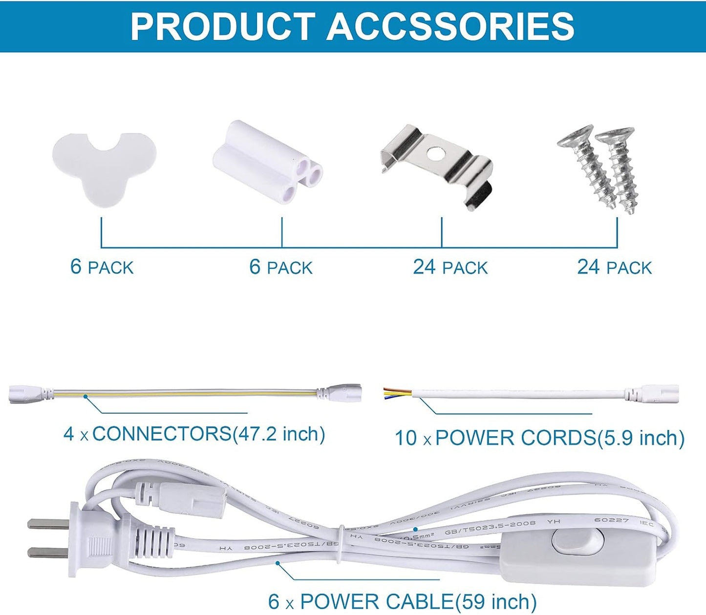 (6-Pack) 8ft LED Shop Light Fixture, 144W 18500LM 6000K, Cold White, U Shape, Clear Cover, Hight Output, Linkable Shop Lights, T8 LED Tube Lights, 8 LED shop lights for garage 8 foot with plug