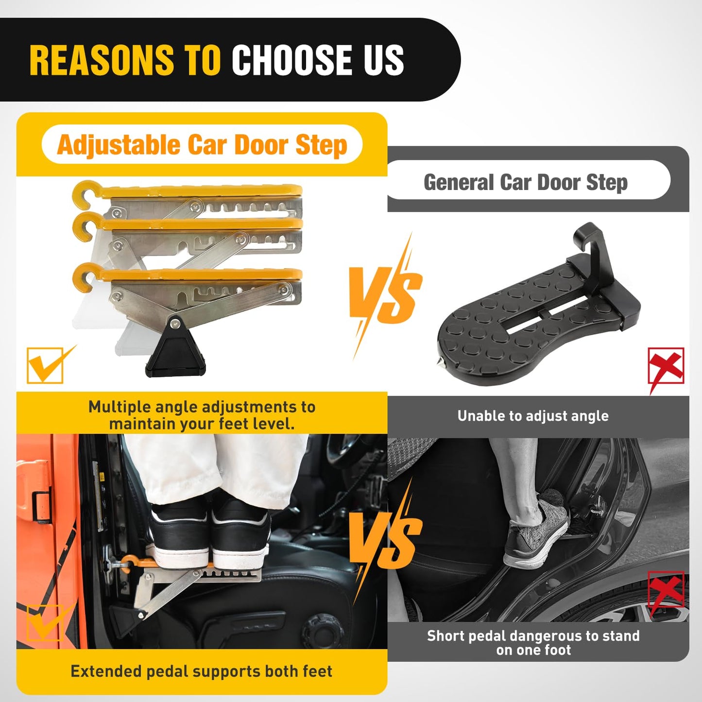 Nilight Car Door Step Universal Aluminum Latch Step for Car Roof Access Portable Folding Car Door Latch Hook Step Multi-Adjustable Both Feet Stand Pedal Max Load 500 Lbs for Truck Suv Vehicles, Orange