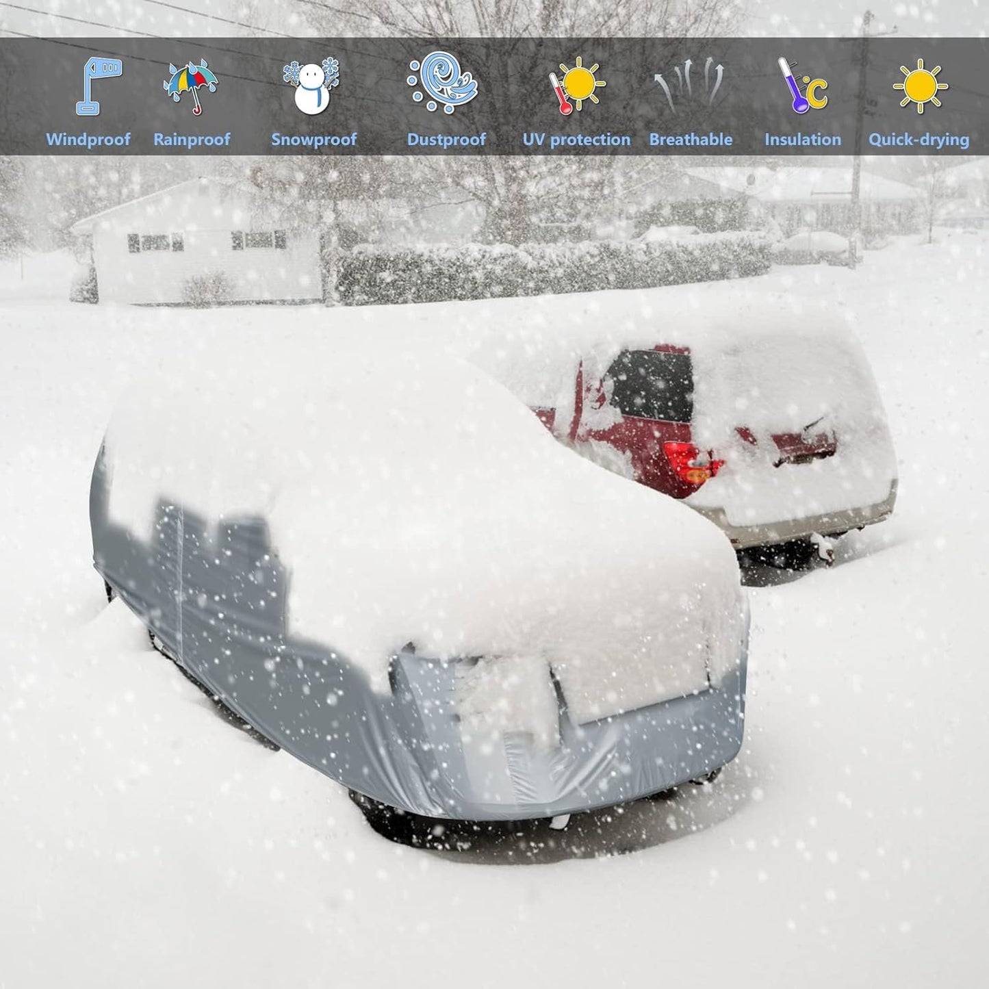 Tecoom Light Shell Waterproof UV-Proof Windproof Design Car Cover with Zipper Storage and Lock for All Weather Indoor Outdoor Fit Sedan 170-190 Inches Length