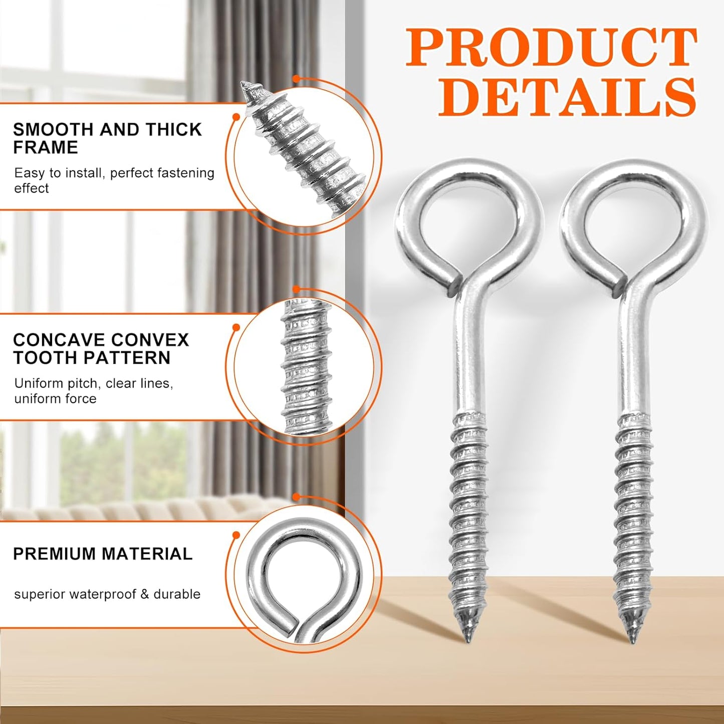 2Pcs Self Tapping Eyelet Screw Eye Bolt，6 Inch Heavy Duty Screw Eyes Hooks ，M10 Wooden Large Screw Eye Hook，Load Capacity 800 Lbs for Hammock ，Yoga，Heavy Indoor Outdoor Uses (2, M10-6 INCH)