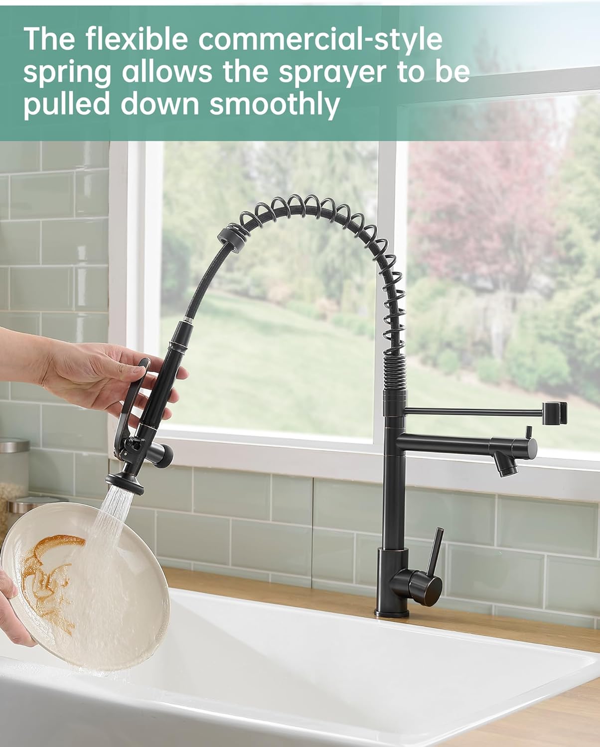 Fapully Commercial Pull Down Kitchen Sink Faucet with Sprayer Oil Rubber Bronze