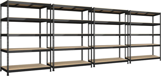 4 Packs 48" W x 24" D x 72" H Adjustable Garage Storage Shelves - 5-Shelf Heavy Duty Shelving Unit, Metal Utility Storage Organizer Racks for Warehouse Pantry Closet Kitchen, Black