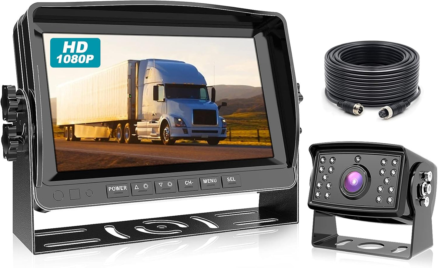 Fookoo Ⅱ HD Backup Camera System Kit, 9''1080P Reversing Monitor+IP69 Waterproof Rear View Camera, Sharp CCD Chip, 100% Not Wash Up, Truck/Semi Trailer/Box Truck/RV (DY901-Wired)