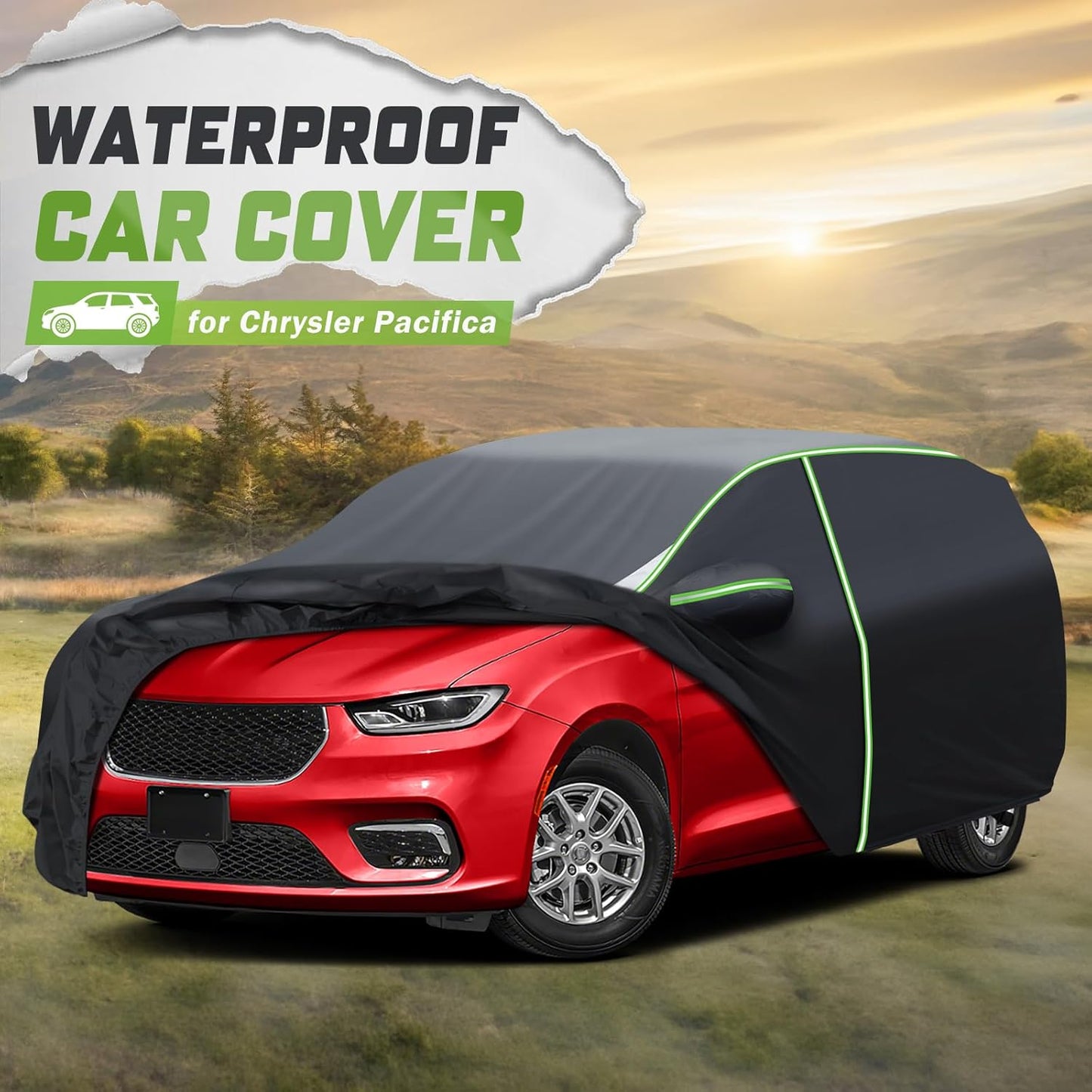 Mixsuper Liner Car Cover for Chrysler Pacifica 1999-2026, 7 Layers Waterproof Car Cover Accessories for Pacifica with Zipper Door, Windproof Straps, Reflective Strips, Anti-UV, All Weather