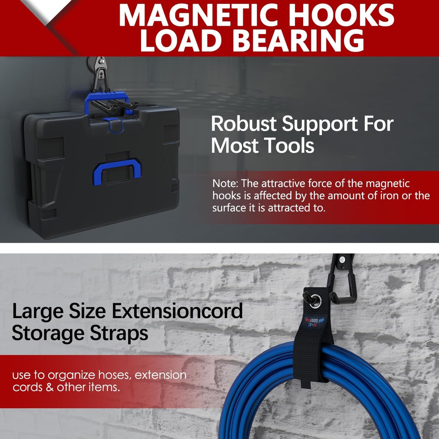 3-H Heavy Duty Magnet Garage Hooks 2 Pack, Extra Large Strong Magnetic Hooks for Hanging Cordless Power Drill, Utility Magnetic Tool Holder for Metal Cabinet, Steel Pegboard, Toolbox, Garage(Black)