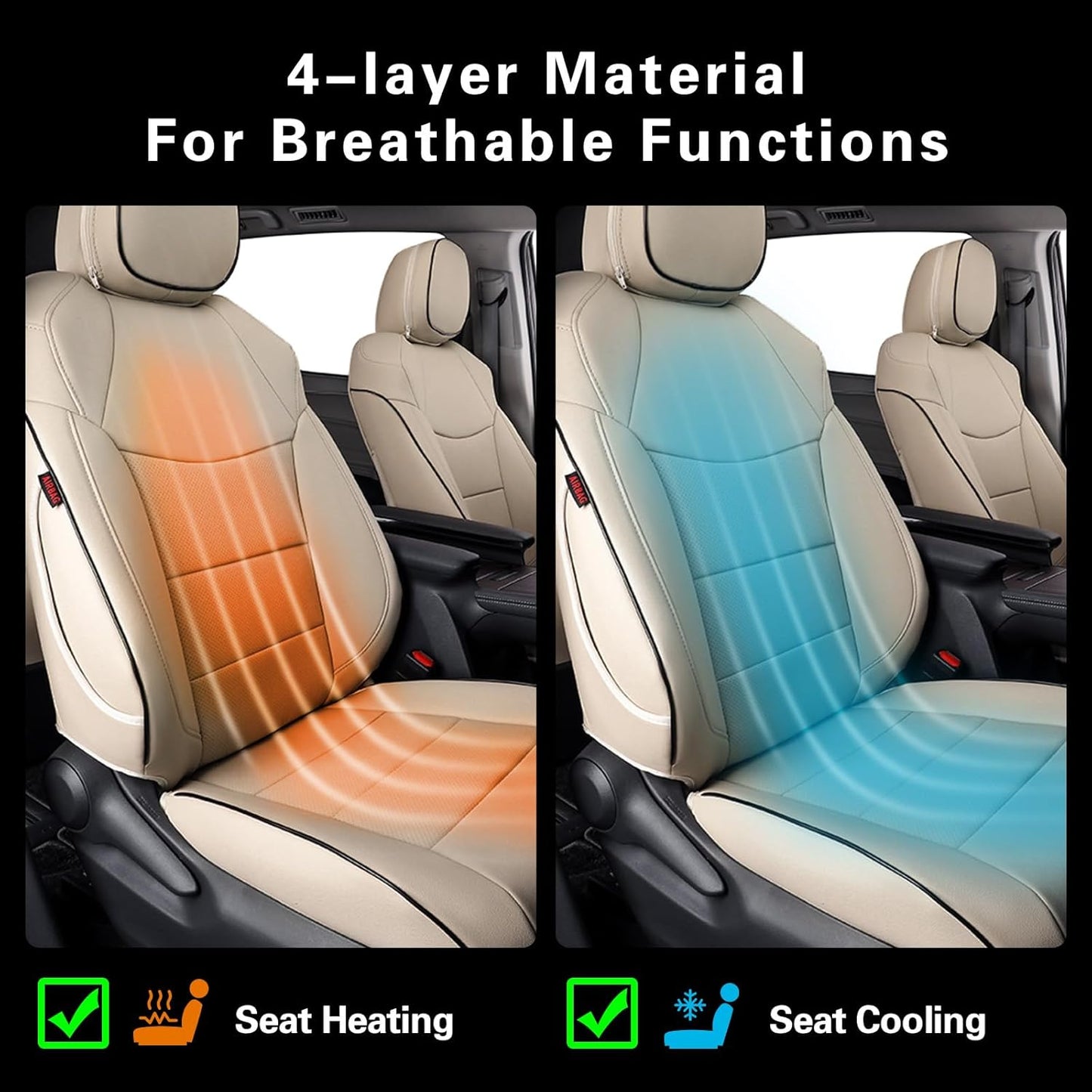 EKR Sienna Seat Covers for 2021-2025 Toyota Sienna Limited,Platinum,2nd Row Captain Chairs with Legrest 7 Seats,Automotive Seat Covers,Car Seat Cover Full Set,Leather (Beige)