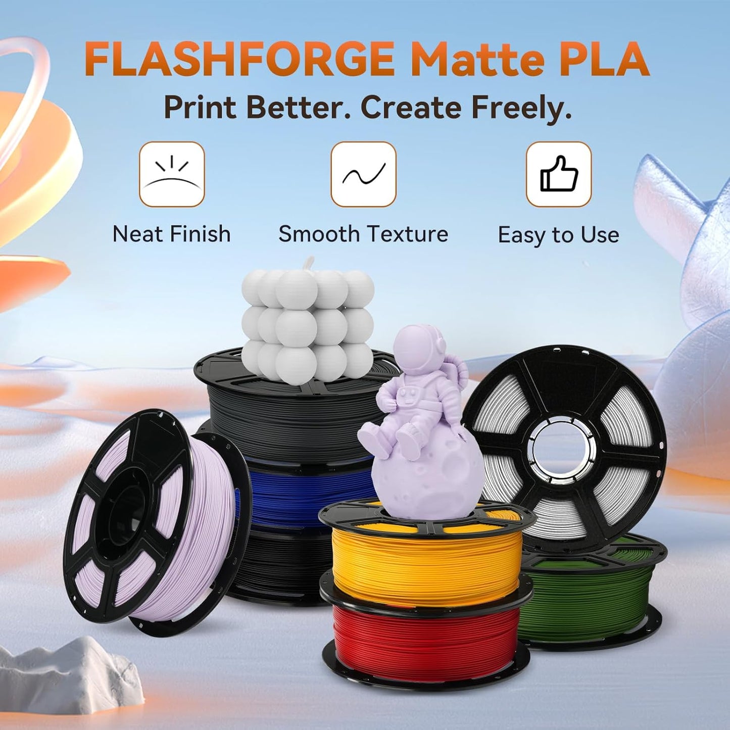 FLASHFORGE PLA Filament 1.75mm +/- 0.02mm, Matte Black 3D Printer Filament 1kg (2.2lbs) Spool, Excellent Printing Performance, Easy to Use for Most FDM 3D Printers