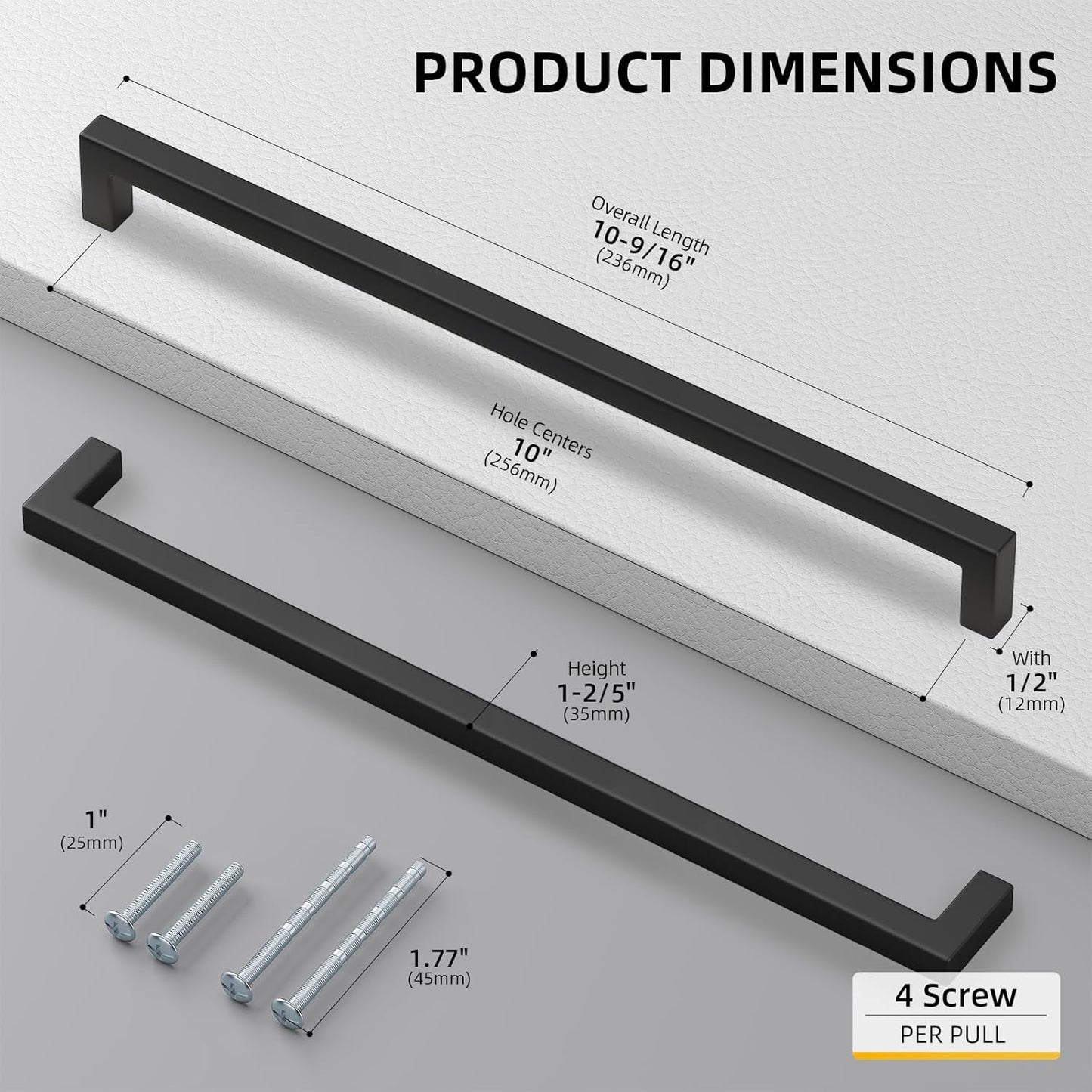 goldenwarm 35 Pack 10 Inch Black Cabinet Handles Matte Black Drawer Pulls Stainless Steel Cabinet Hardware Square Bar Modern Cabinet Handle for Kitchen Bathroom Cupboard