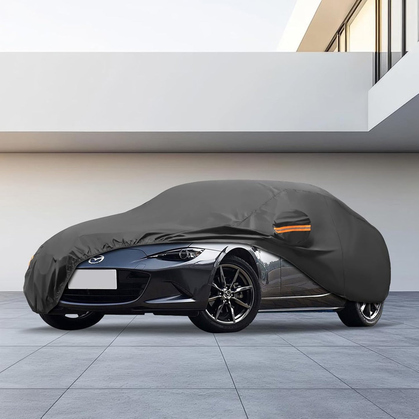 MORNYRAY Compatible with Mazda MX-5,Car Cover Outdoor Waterproof Sun Rain Snow Hail Protection with Driver Door Zipper (Black, Custom Fit for Mazda MX-5)