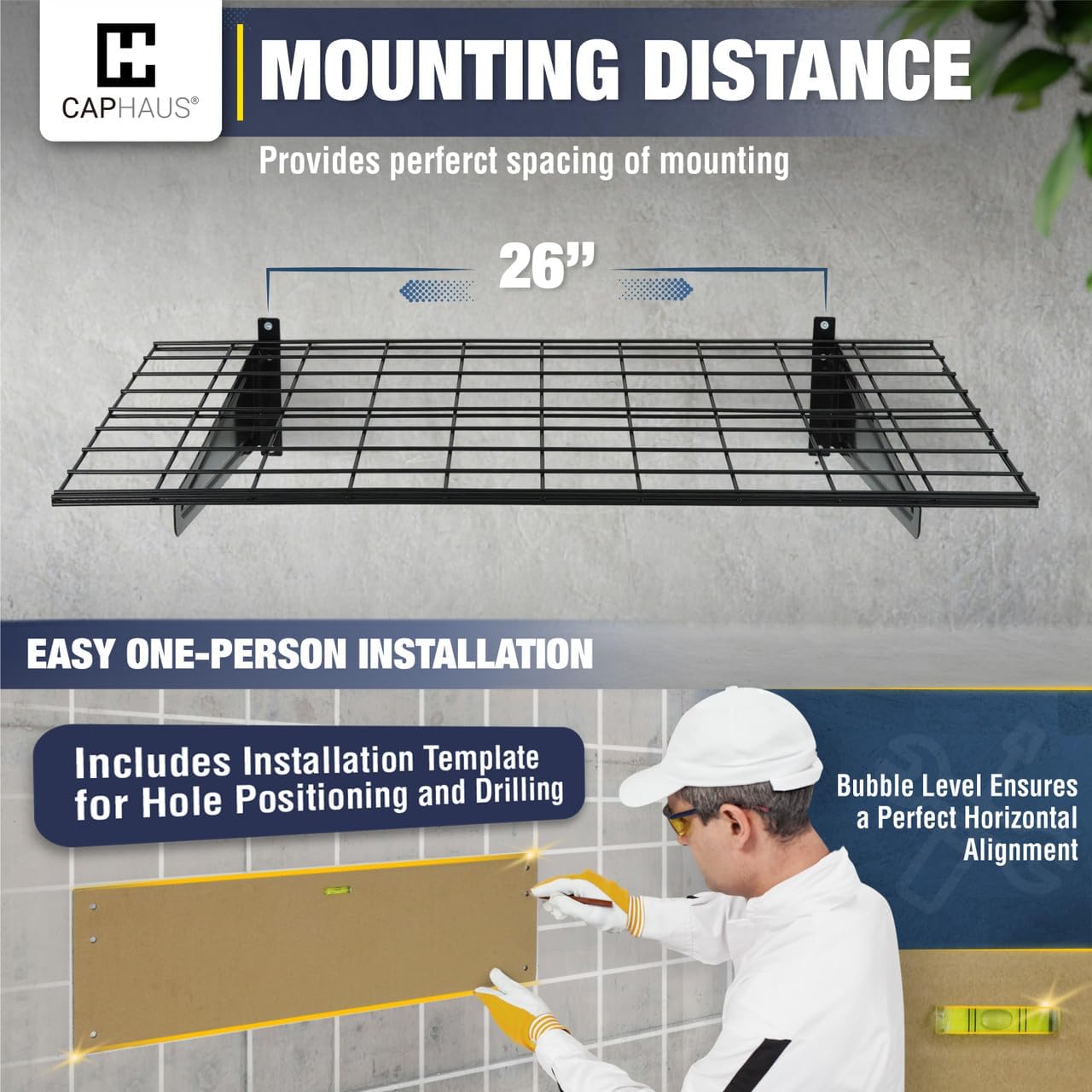 CAPHAUS 2-Pack Garage Shelving Wall Mounted 72x18 Inch, Heavy Duty Metal Wall Shelves with 8 Bike Hooks, 1000lbs Capacity Storage Rack for Garage Organization System, Black