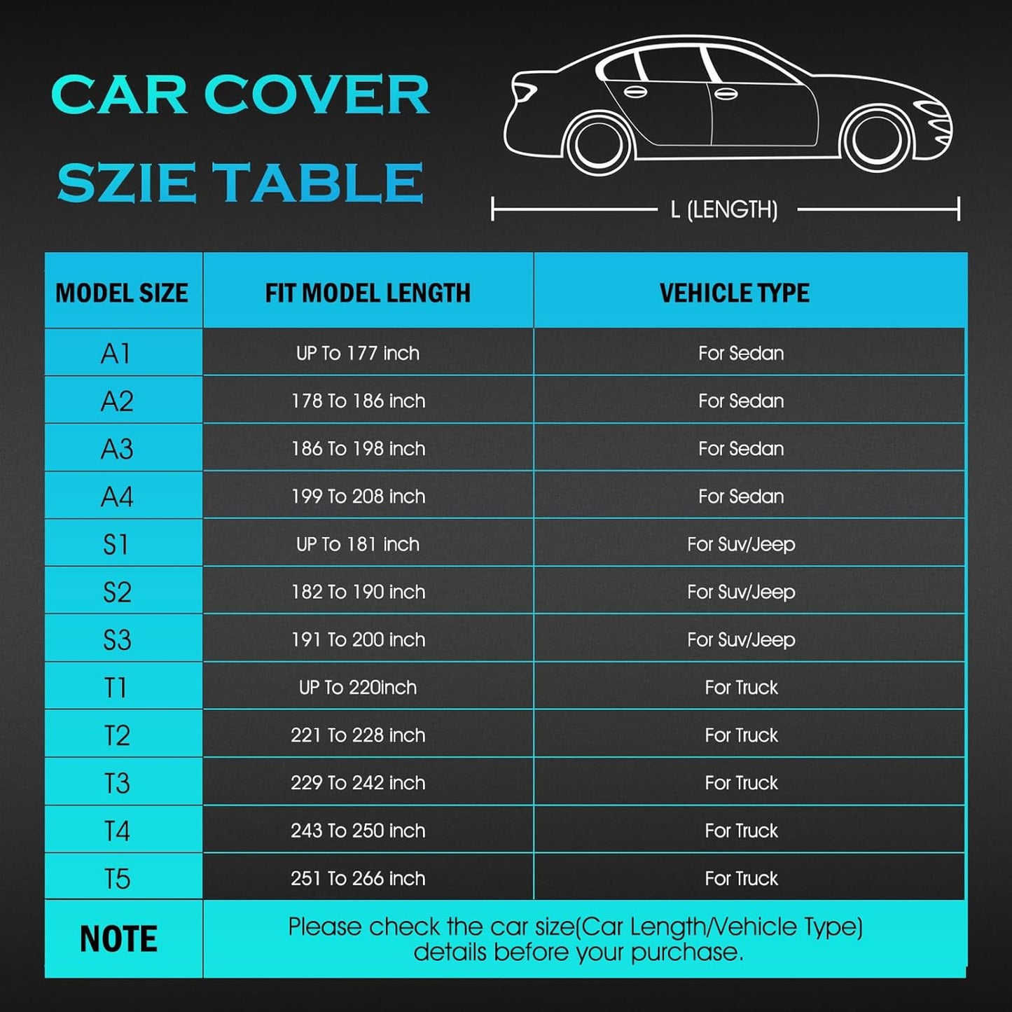 Car Cover Waterproof All Weather Full Exterior Covers w/Zipper, Size A1 Universal Fit for Nissan Versa, Kia Rio, Hyundai Accent, Audi TT, Porsche 718/Boxster/Cayman, BMW Z4, etc(UP to 177 inch)