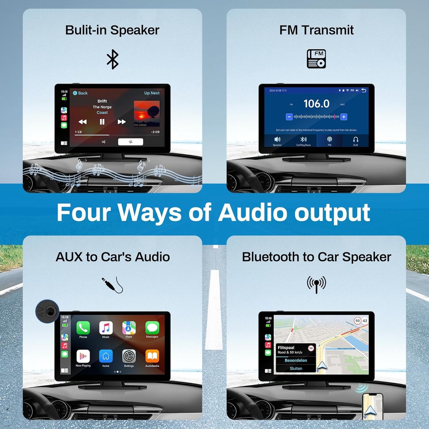 Wireless Carplay Screen for Car with 4K Dash Cam, 9" Portable Carplay & Android Auto, Car Touchscreen with 1080p Backup Camera, GPS Navigation/Voice Control/BT/Mirror Link/FM