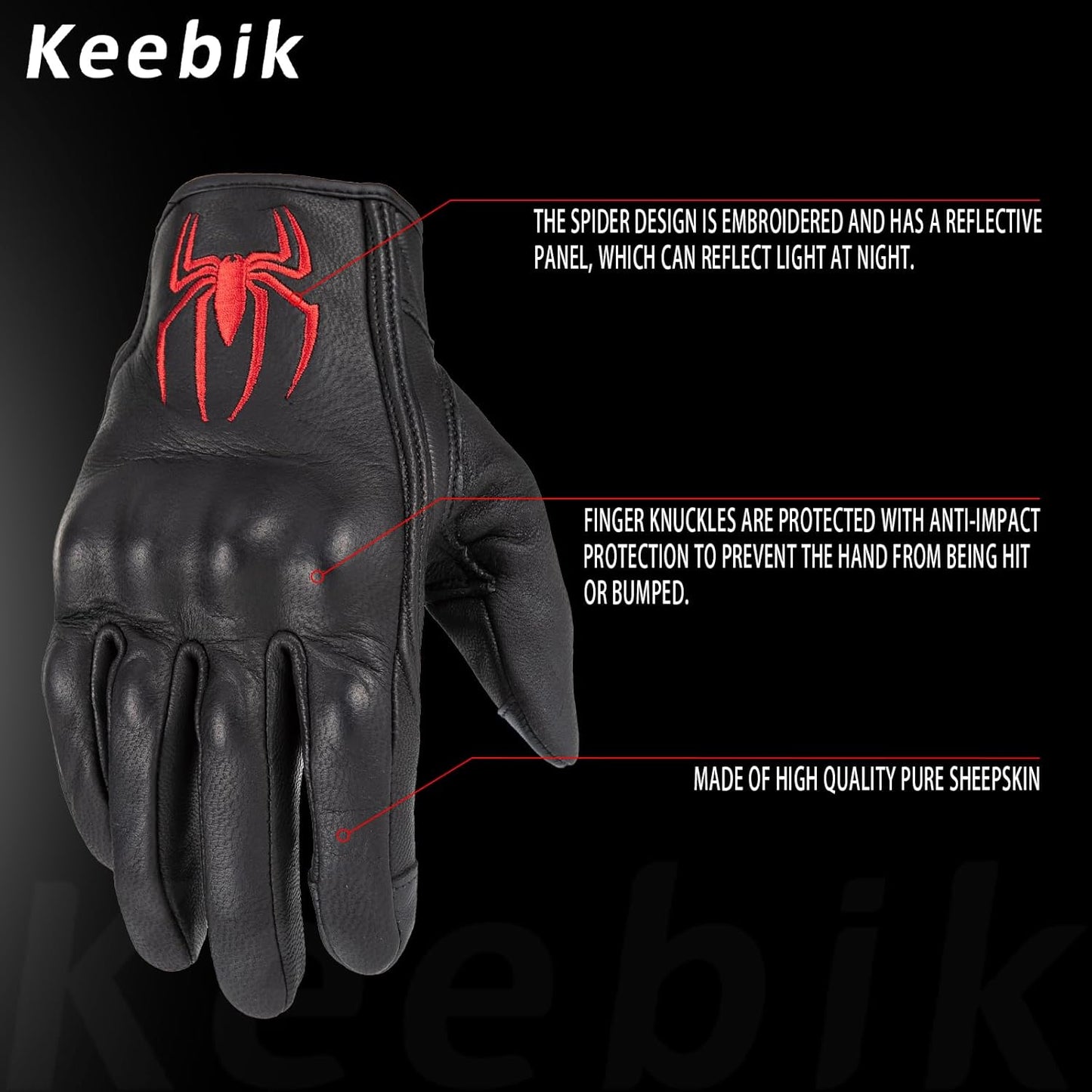 Goatskin Leather Motorcycle Motorbike Powersports Racing Gloves Reflective Skull Touchscreen for Men and Women Model
