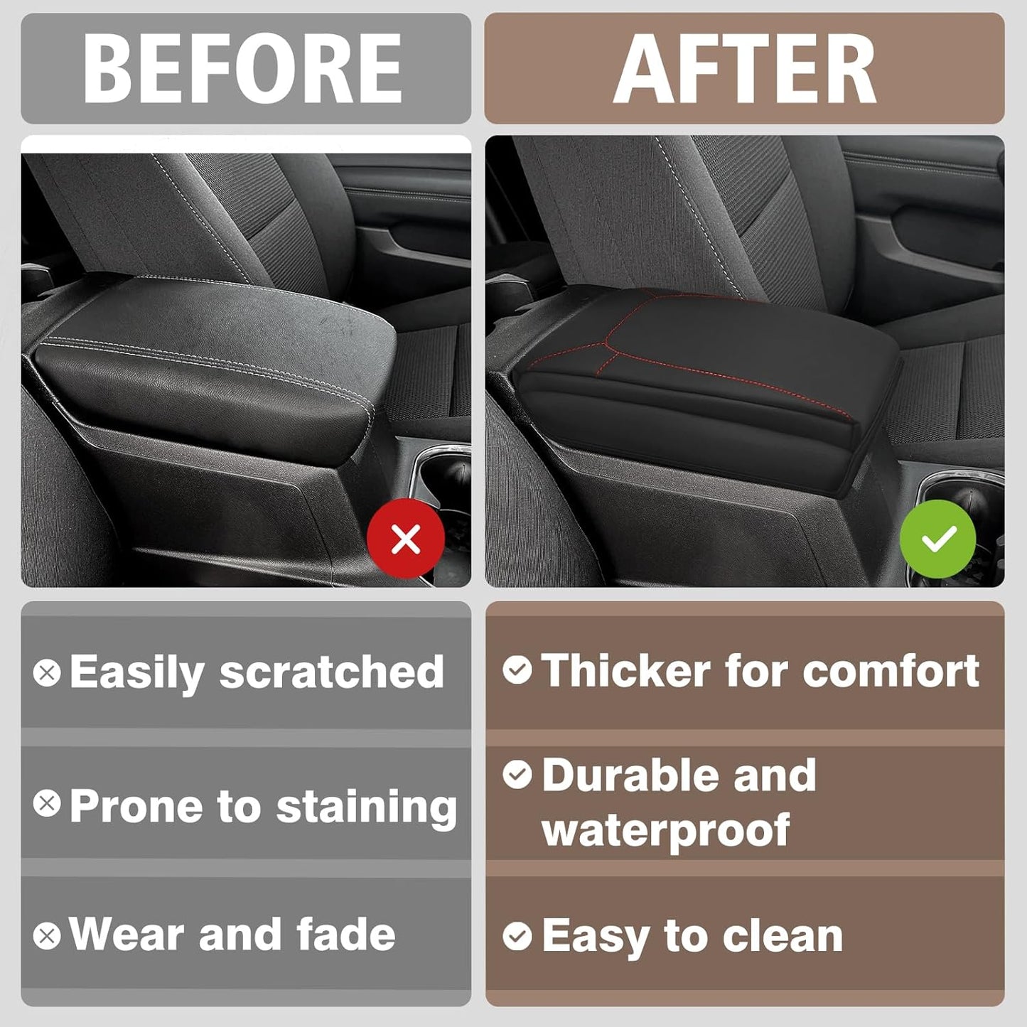 Muslogy Center Console Armrest Cover Compatible with Chevrolet Colorado/GMC Canyon 2023-2025 Accessories Arm Rest Cushion Anti-Scratch Middle Console Lid Protector 1-Inch Extra Thick(Red Stitching)