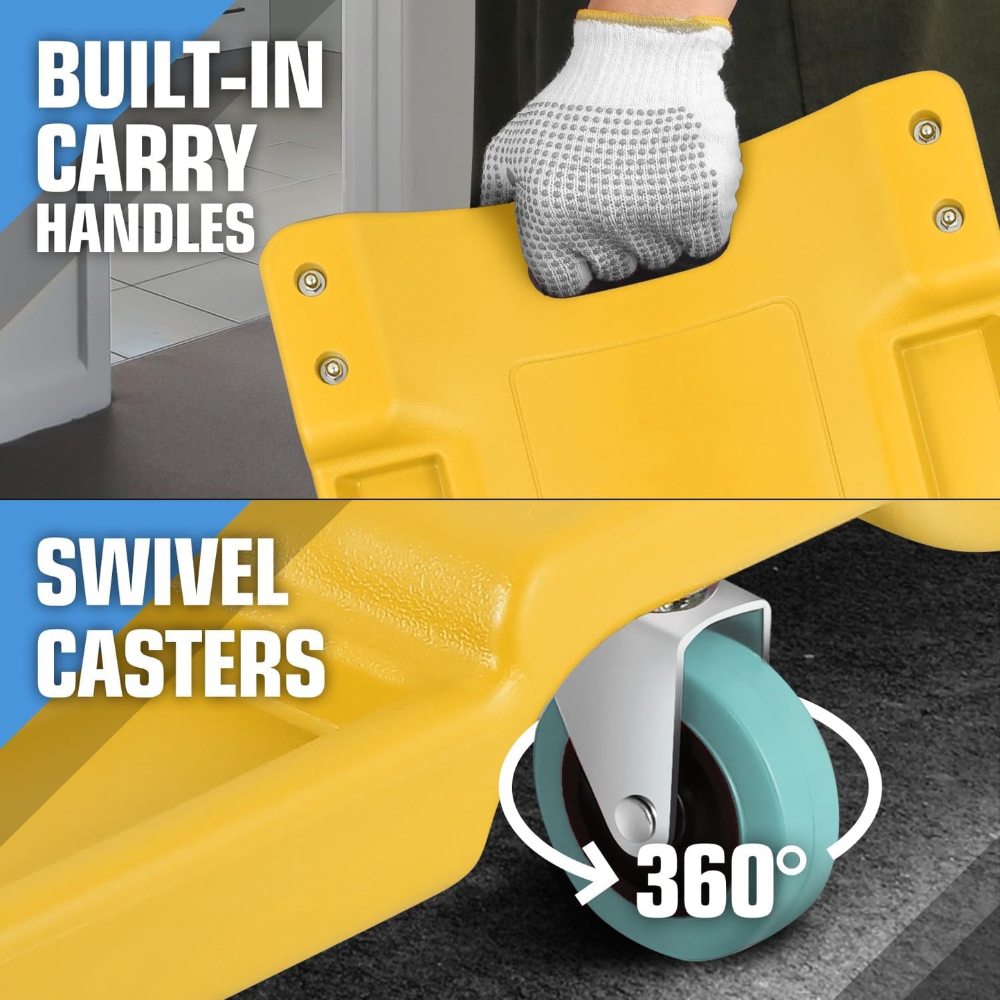 DNA MOTORING 40" L X 19" W Vehicle Repair Low Profile Plastic Rolling Garage Shop Creeper with Padded Headrest,Tool Trays & 6pcs Casters, Yellow, TOOLS-00217-YL