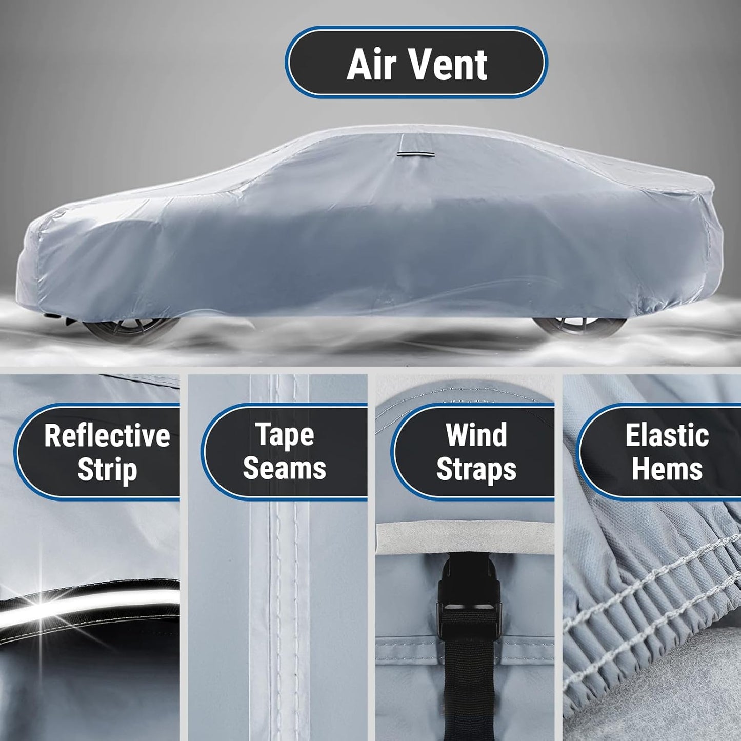 iCarCover Custom Car Cover for Pontiac Bonneville Wagon (1959-1970) Waterproof All-Weather Rain Snow UV Sun Protector Full Exterior Indoor Outdoor Car Cover (Stripe - Gray/Black)