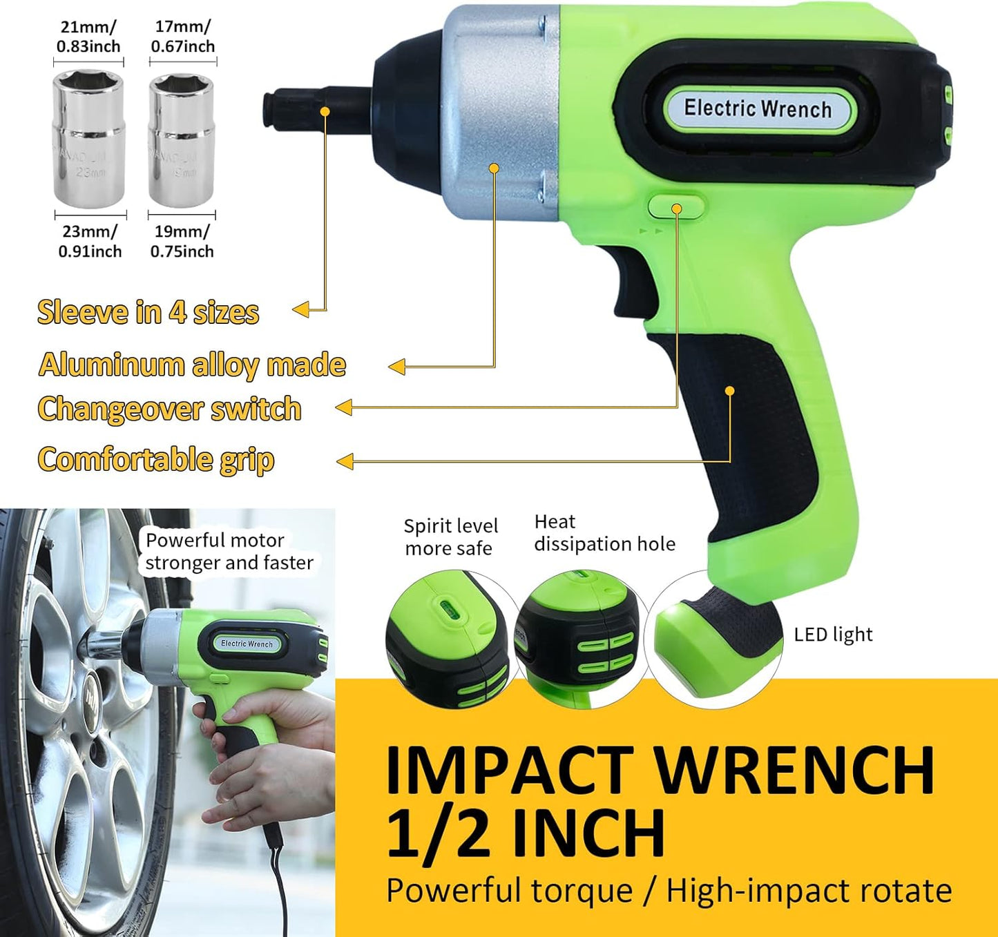 Electric Car Jack Kit 5Ton 12V Car Jack Hydraulic (Lifting Range: 6.1-20.86 inch) with Impact Wrench & Inflator for SUV MPV Sedan Truck with LCD Tire Pressure Display