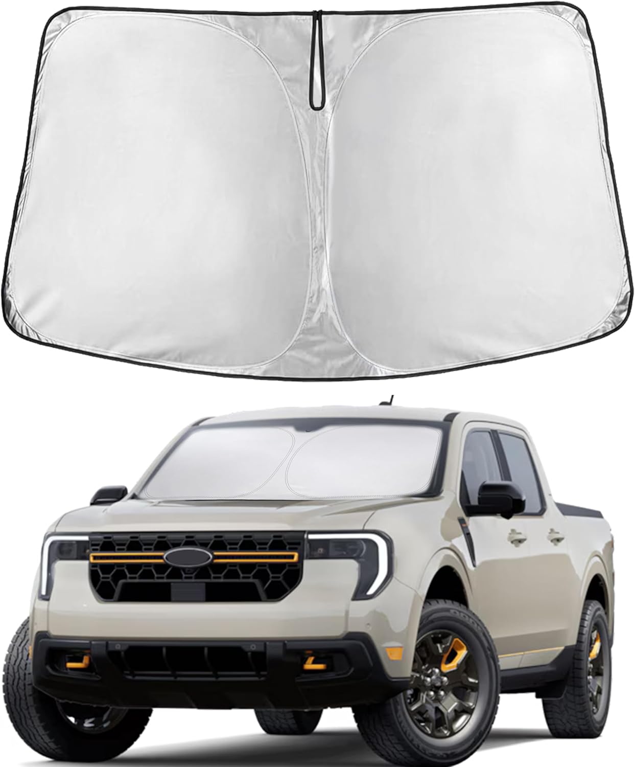 Econour Windshield Sun Shade Custom Fit for Ford Maverick 2022-2024 2025 2026 Sun Shade Front Windshield Sun Visor Foldable Thicker 5-Layer Block Heat and Sun UV Rays