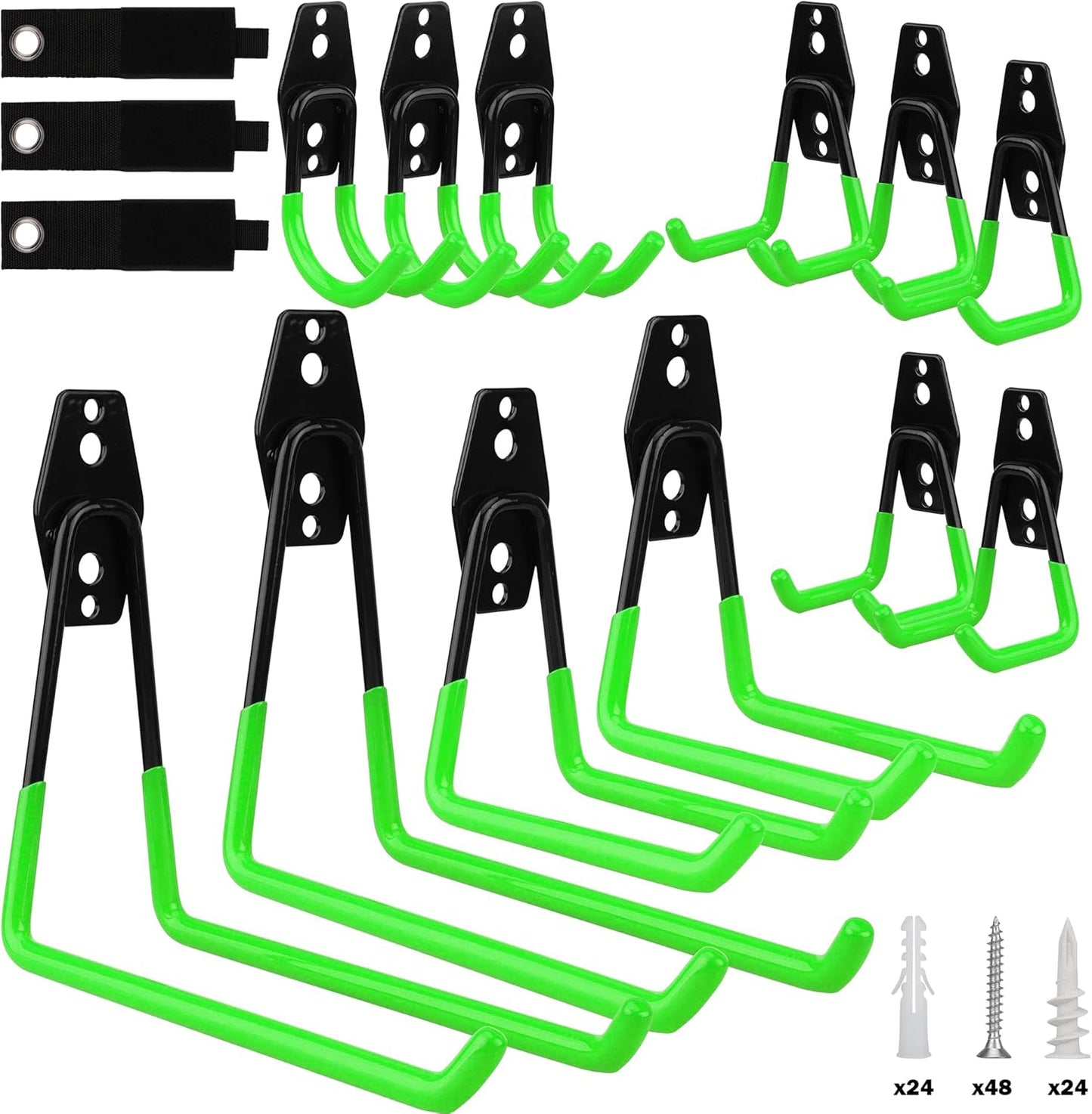 Garage Tool Storage Wall Hook Assortment Set: 15PCS Heavy Duty Large Hanger Garden Tool Organizer Ladder Bike Rack Yard Tool Holder Shed Shovel Metal Screw Organization Bicycle Steel Bracket