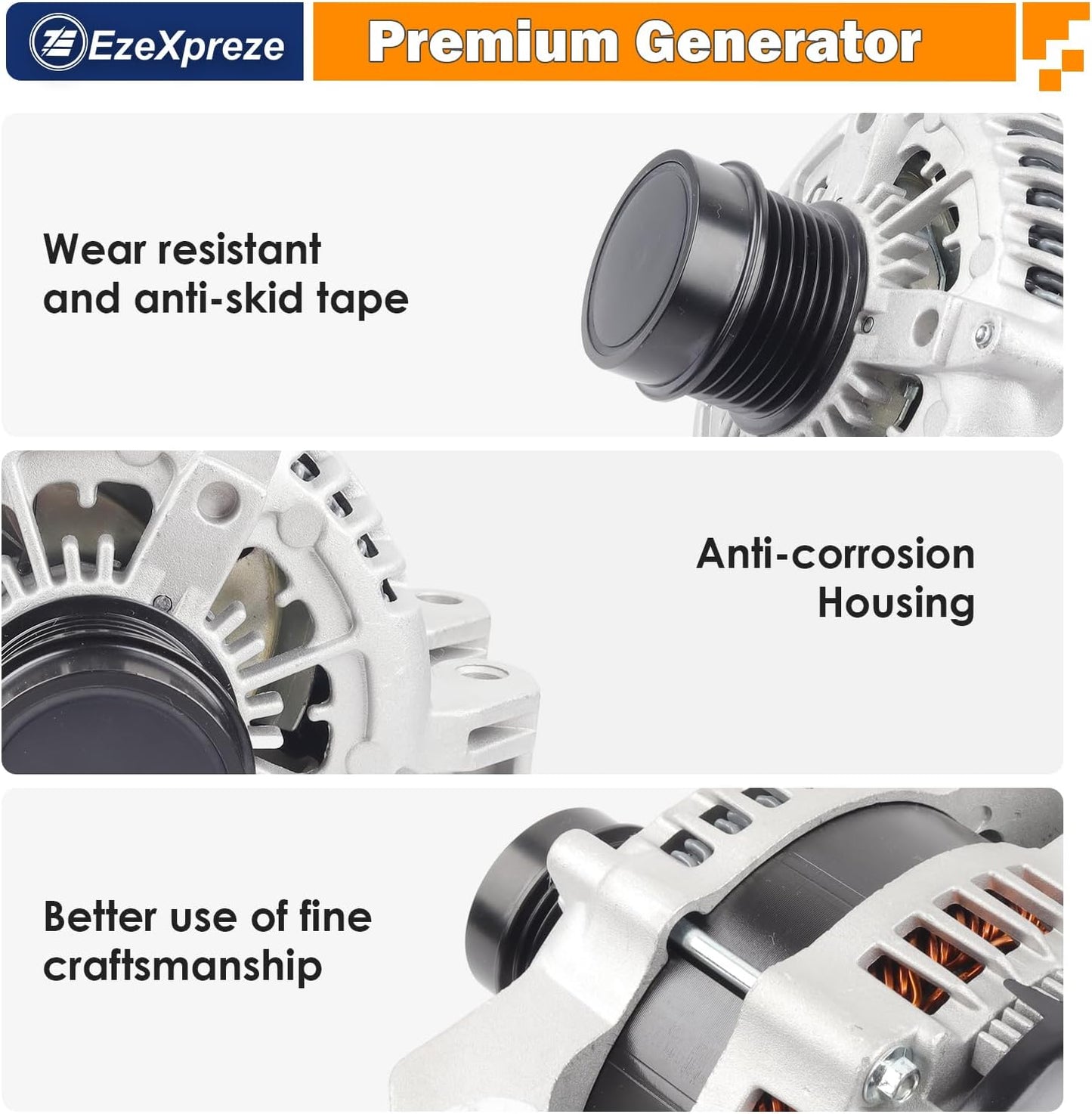 EzeXpreze Alternator Compatible with Chrysler 300 11-21 & Dodge Challenger 15-21, Charger, Durango & Jeep Grand Cherokee 11-20 & Ram 1500, 3.6L, 12V 180A CW 6-Groove Clutch Pulley, Replace# 4801778AF