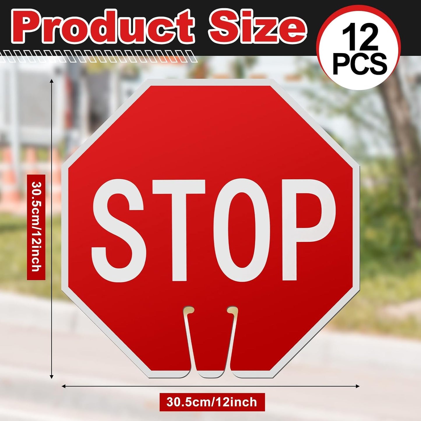 Geetery 12 Pcs Stop Signs 12 x 12 Inches PVC Traffic Cones Top Warning Signs Double Sided for Street Road Barricade Outdoor Weather Resistant Construction