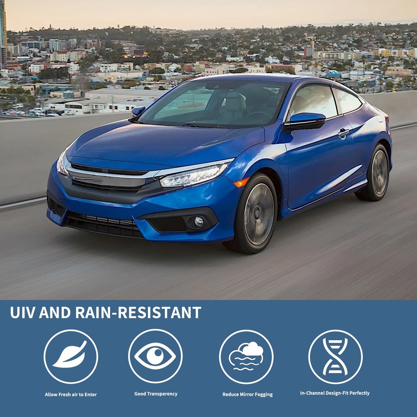 4PCS Rain Guards Window Visors Wind Deflector Fits for Honda Civic 2016-2021 10th 4-Door Sedan, 94682, Outside Mount Vent Shade Shield, 2016 2017 2018 2019 2020 2021