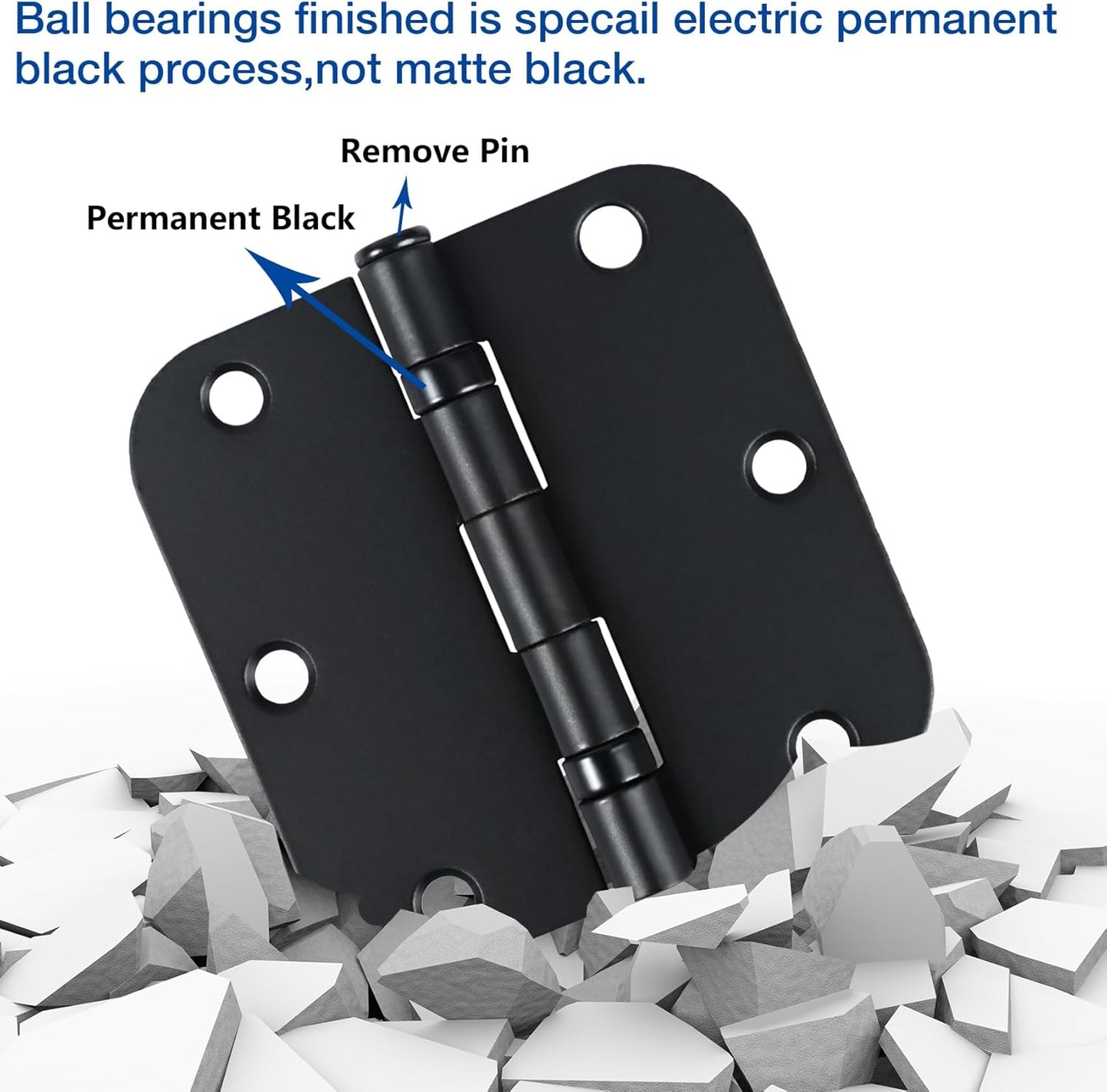 12 Pack Anti Squeak Matte Black Door Hinges 3.5 Inch 5/8" Radius Round Ball Bearing Interior 3-1/2"Flat Bifold Standard Bedroom Indoor for Doors 3 ½" Hardware Essentials House Home Decor Accessories